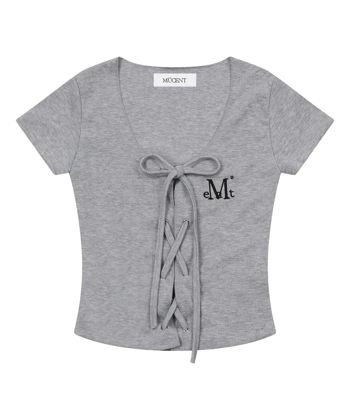  【預購】 MUCENT SARON EYELET LACE-UP SLIM FIT HALF T 前交叉 綁帶上衣