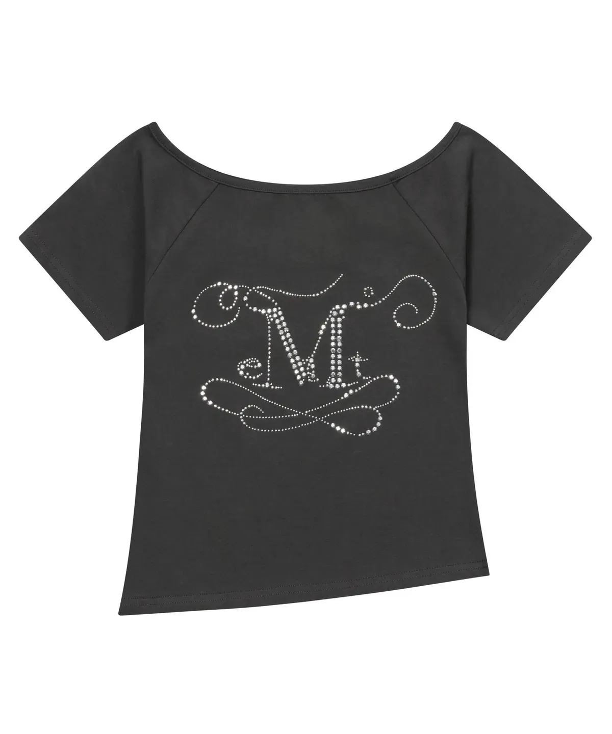 【預購】 MUCENT GLINT ONE SHOULDER CUBIC POINT UNBALANCE HALF T  亮鑽 美式 斜領上衣