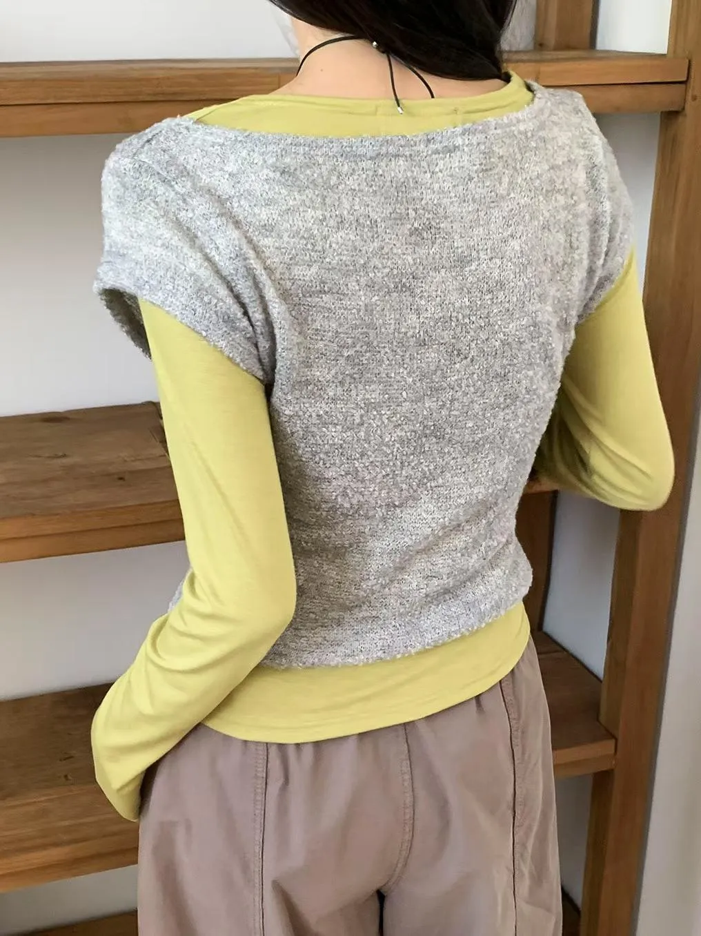 正韓打底＋背心真兩件式上衣