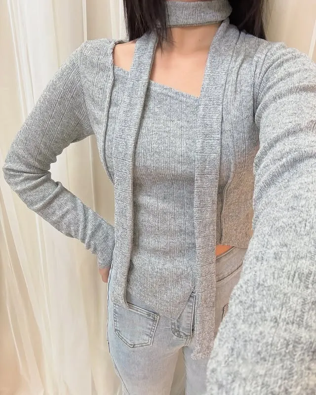 正韓氣質溫柔掛脖不規則下擺上衣