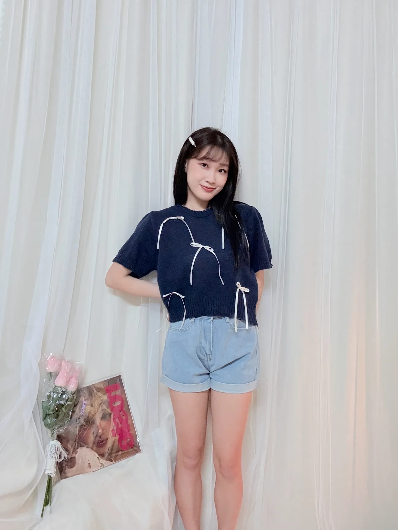 公主氣質-蝴蝶結甜美短款針織短袖上衣