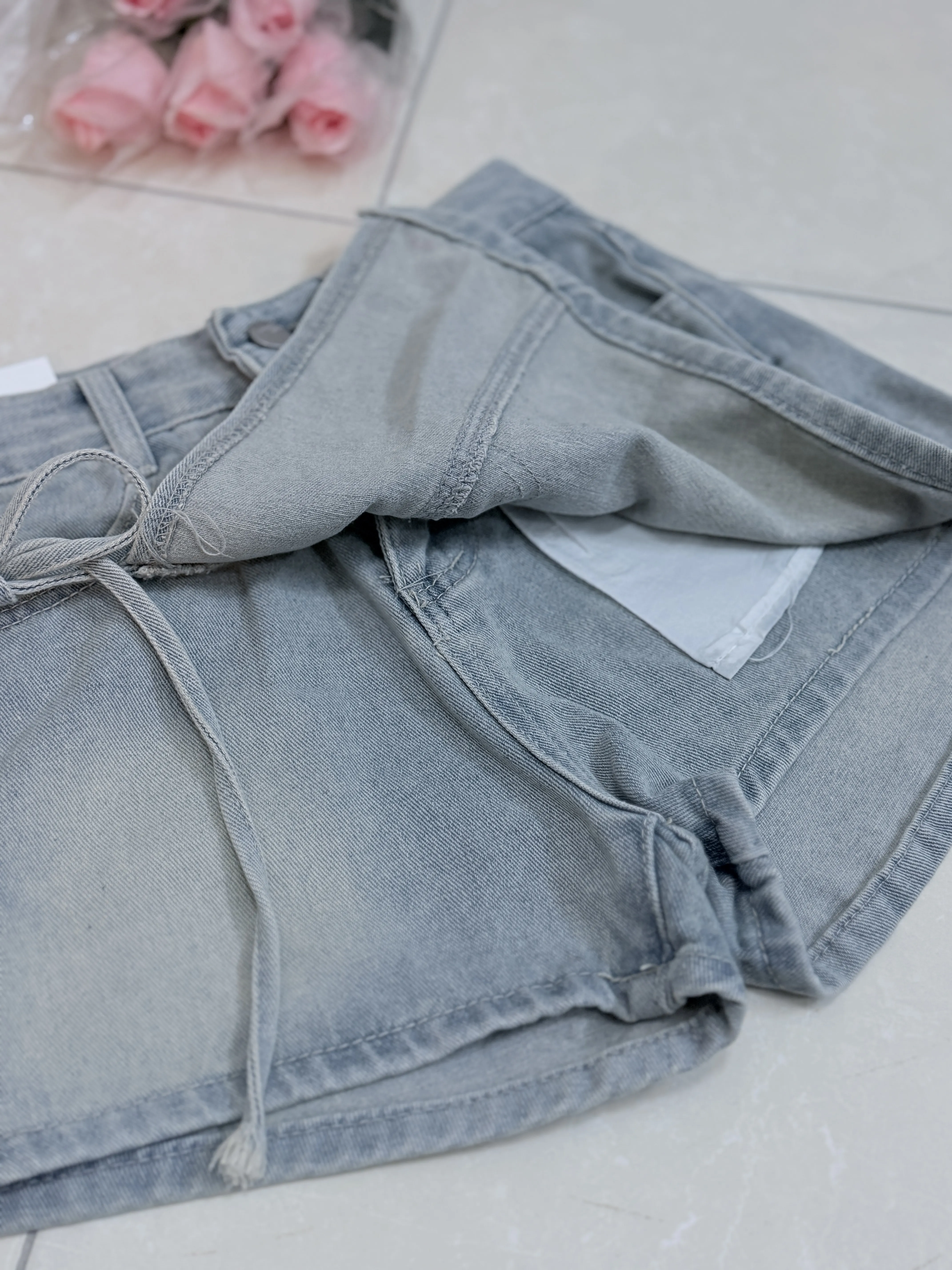 百搭仔裙-高腰綁帶不規則A字牛仔裙