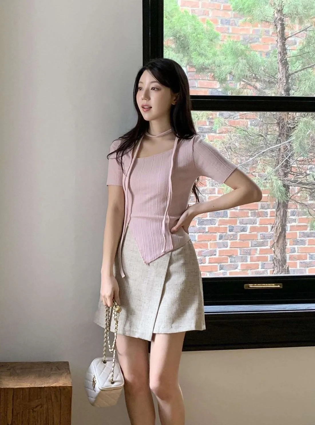 正韓飄帶掛薄針織衫