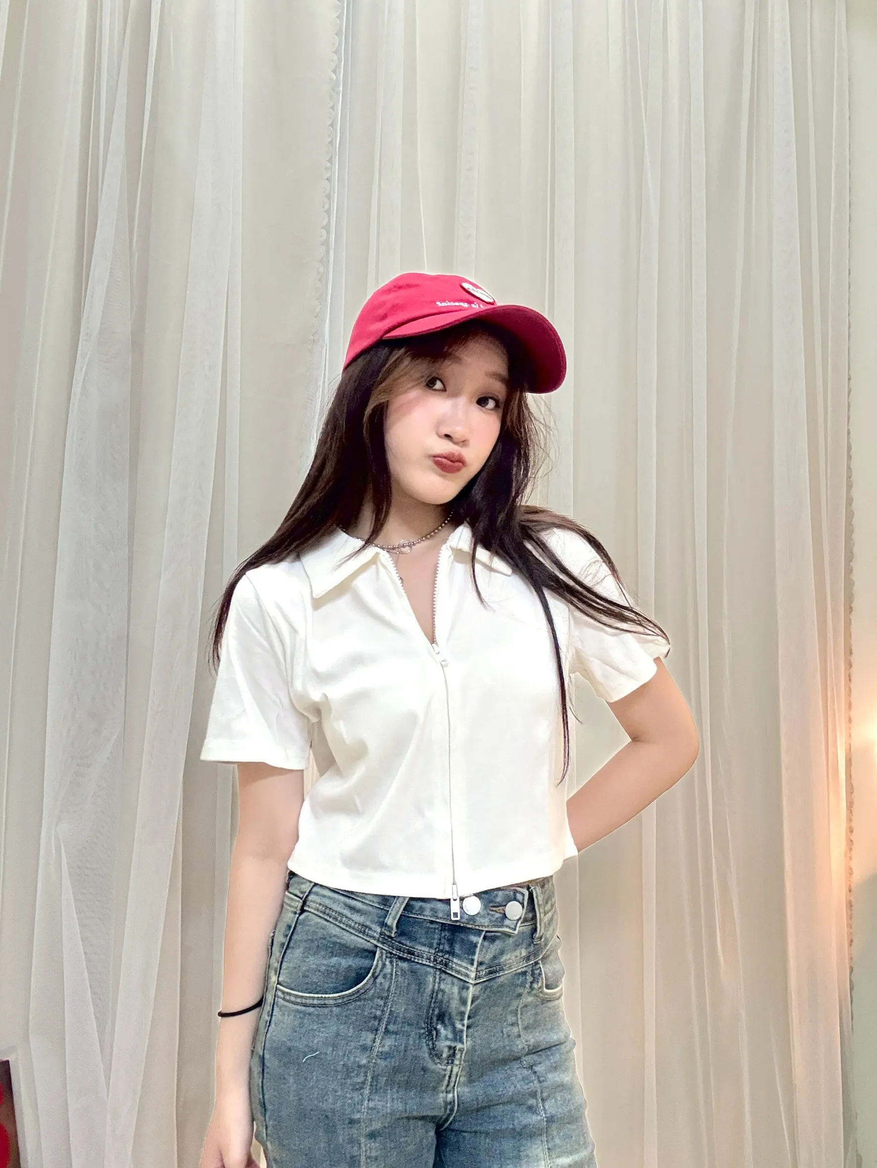 韓系穿搭-翻領雙拉鍊涼感短袖上衣