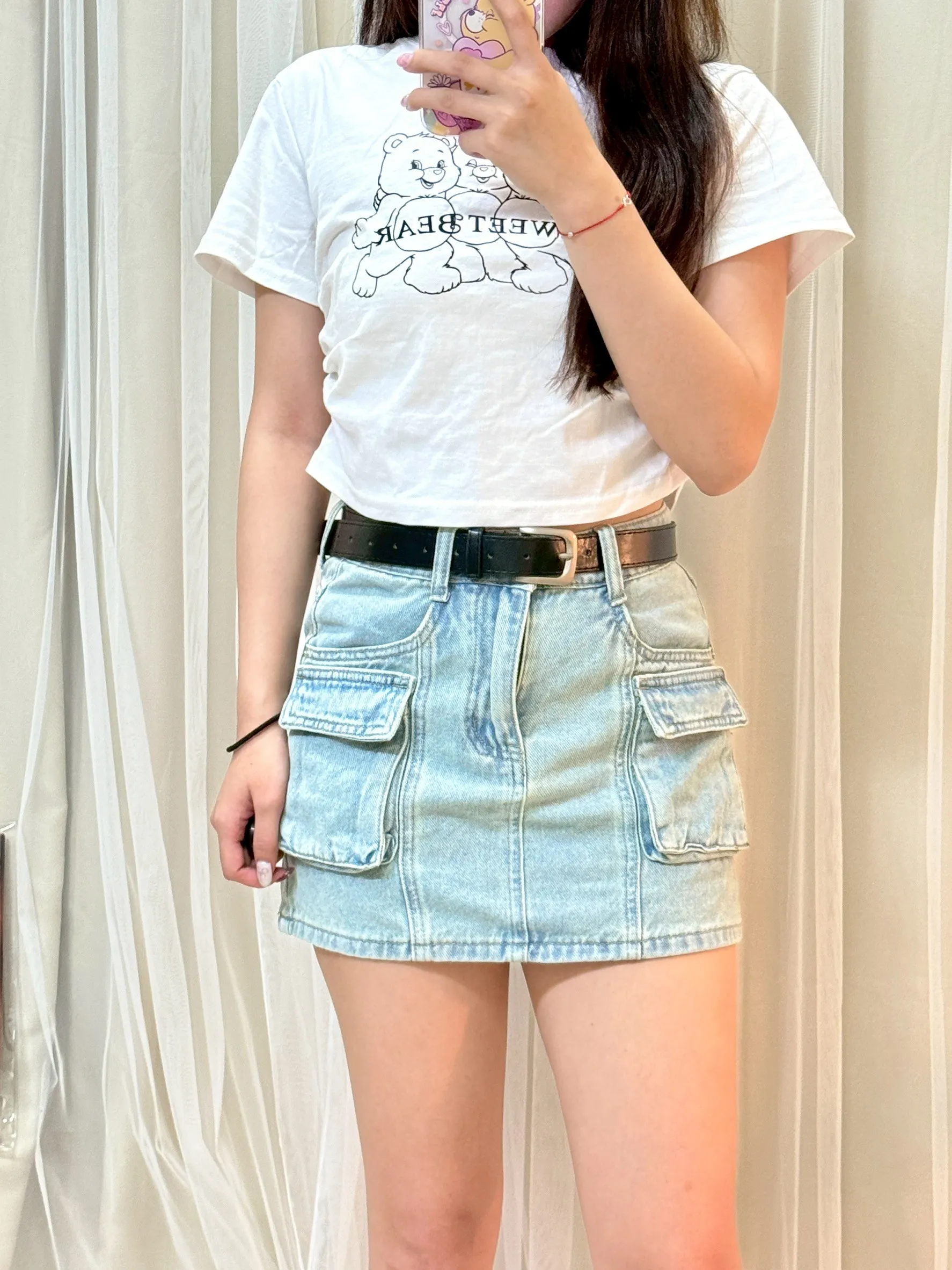 美式復古－美式復古工裝口袋半身裙＋腰帶