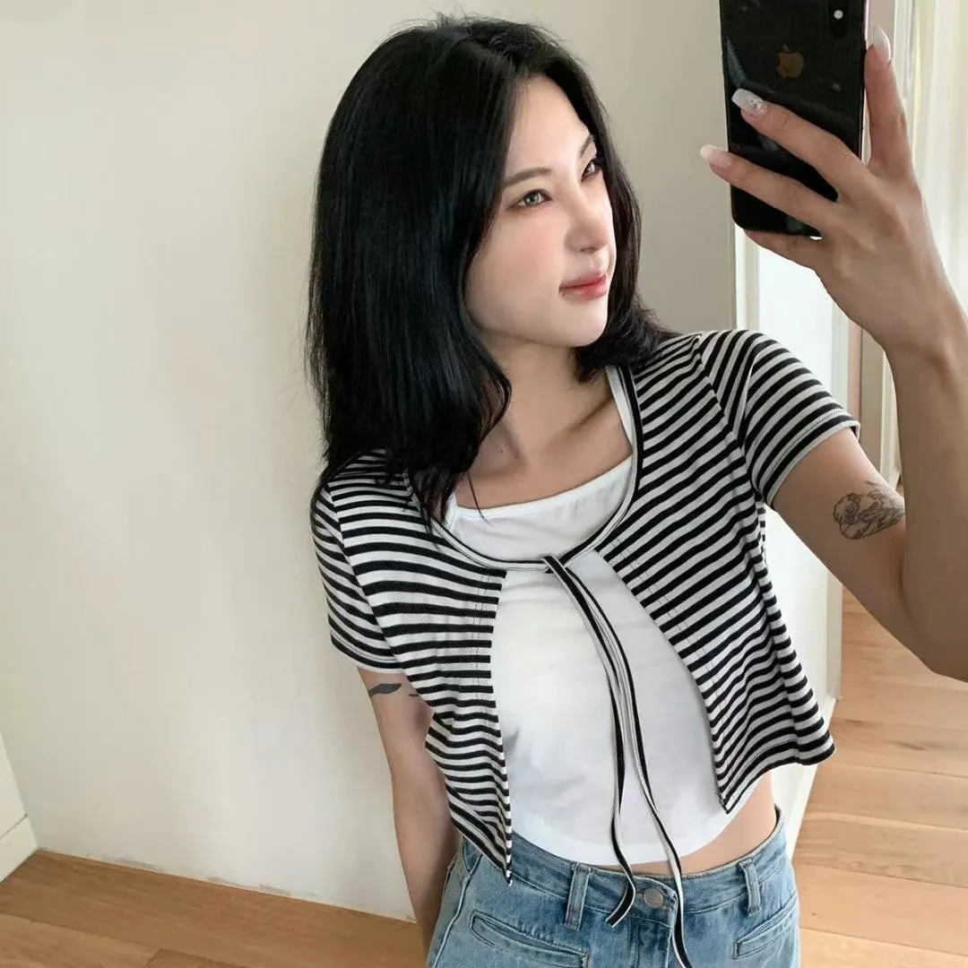 正韓條紋綁帶小外套