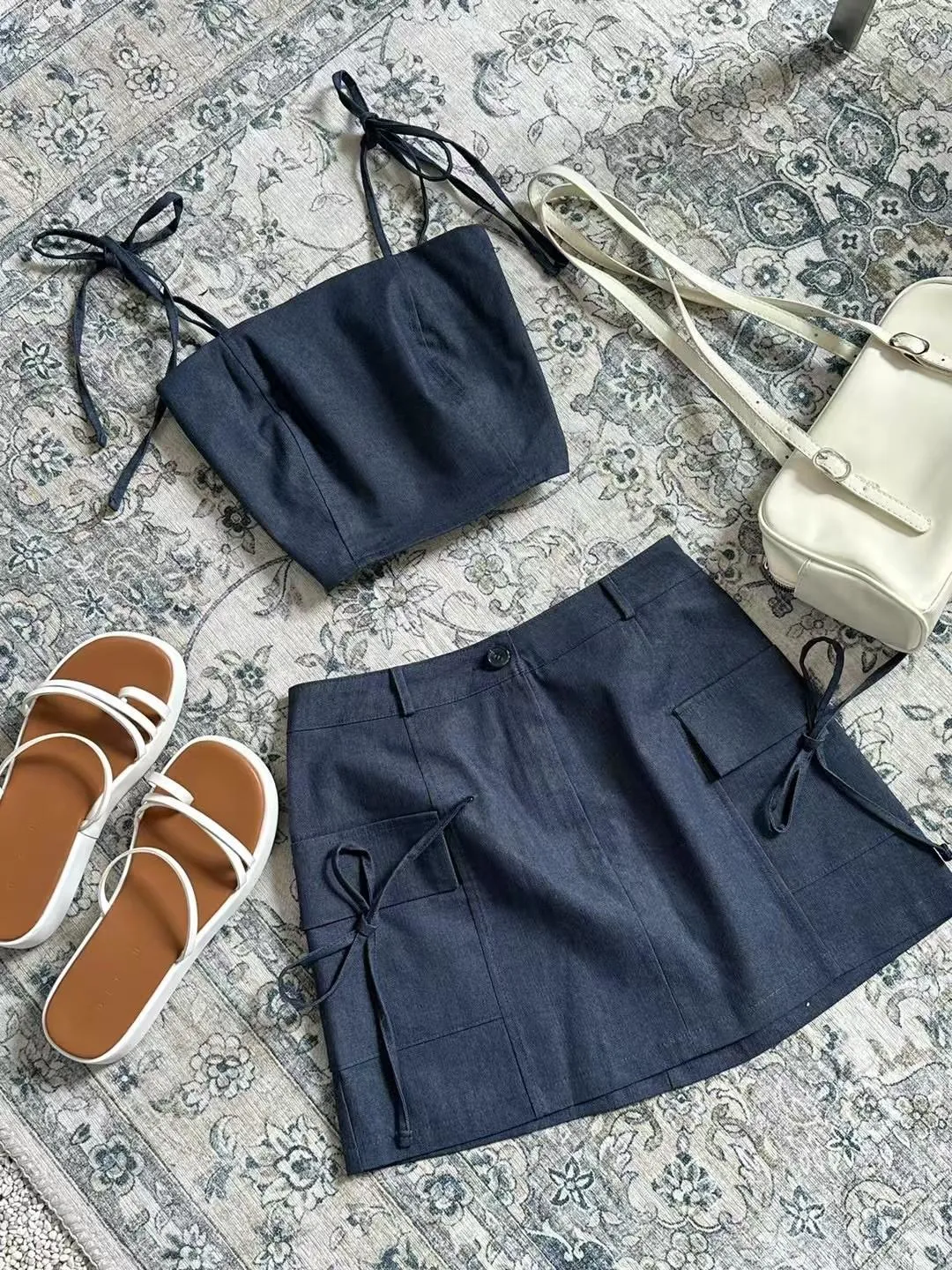 正韓雙綁帶牛仔套裝