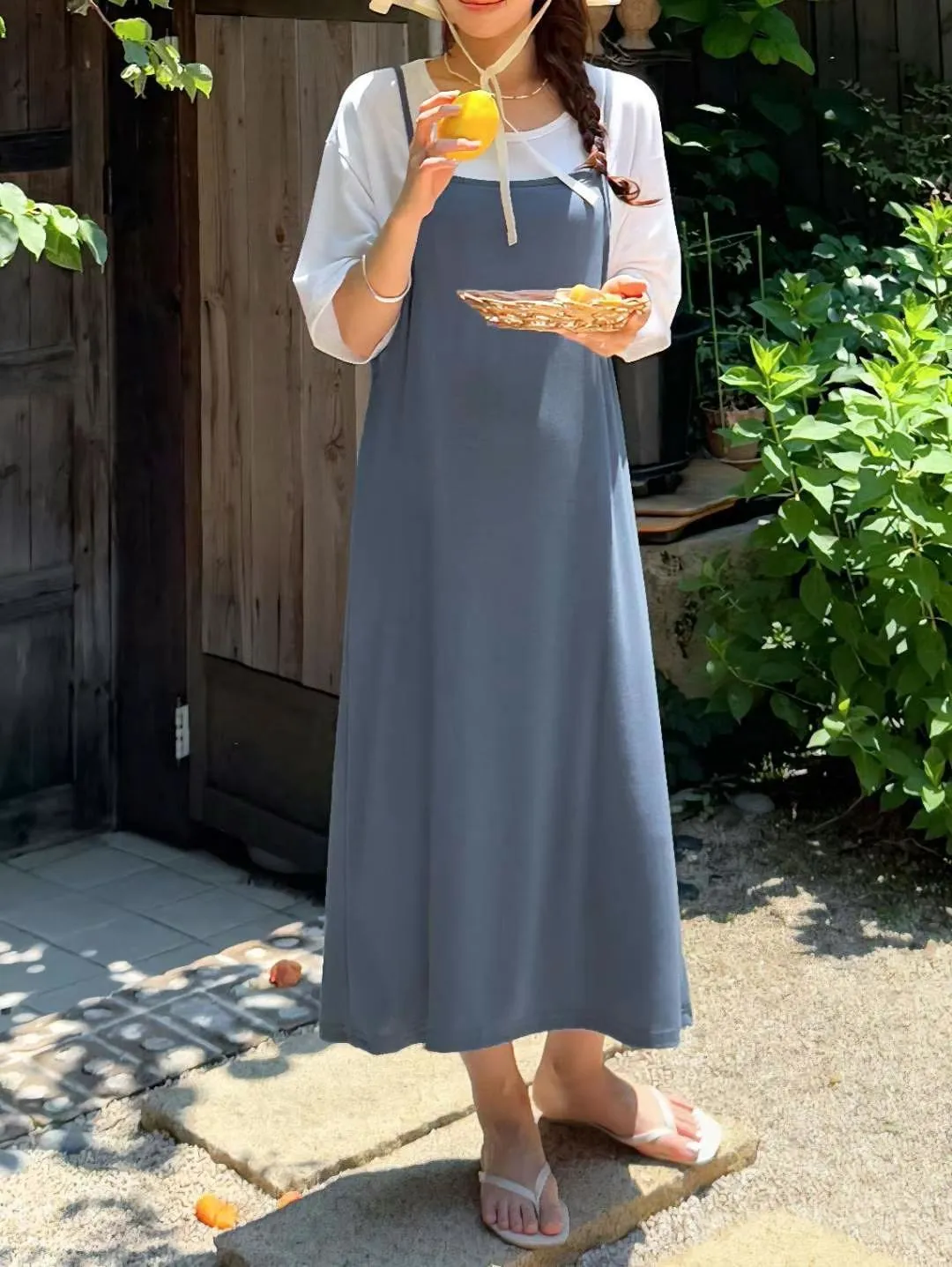 正韓慵懶自在的兩件式細肩長洋