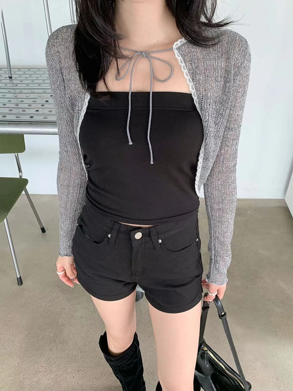 正韓蕾絲邊綁帶小外罩