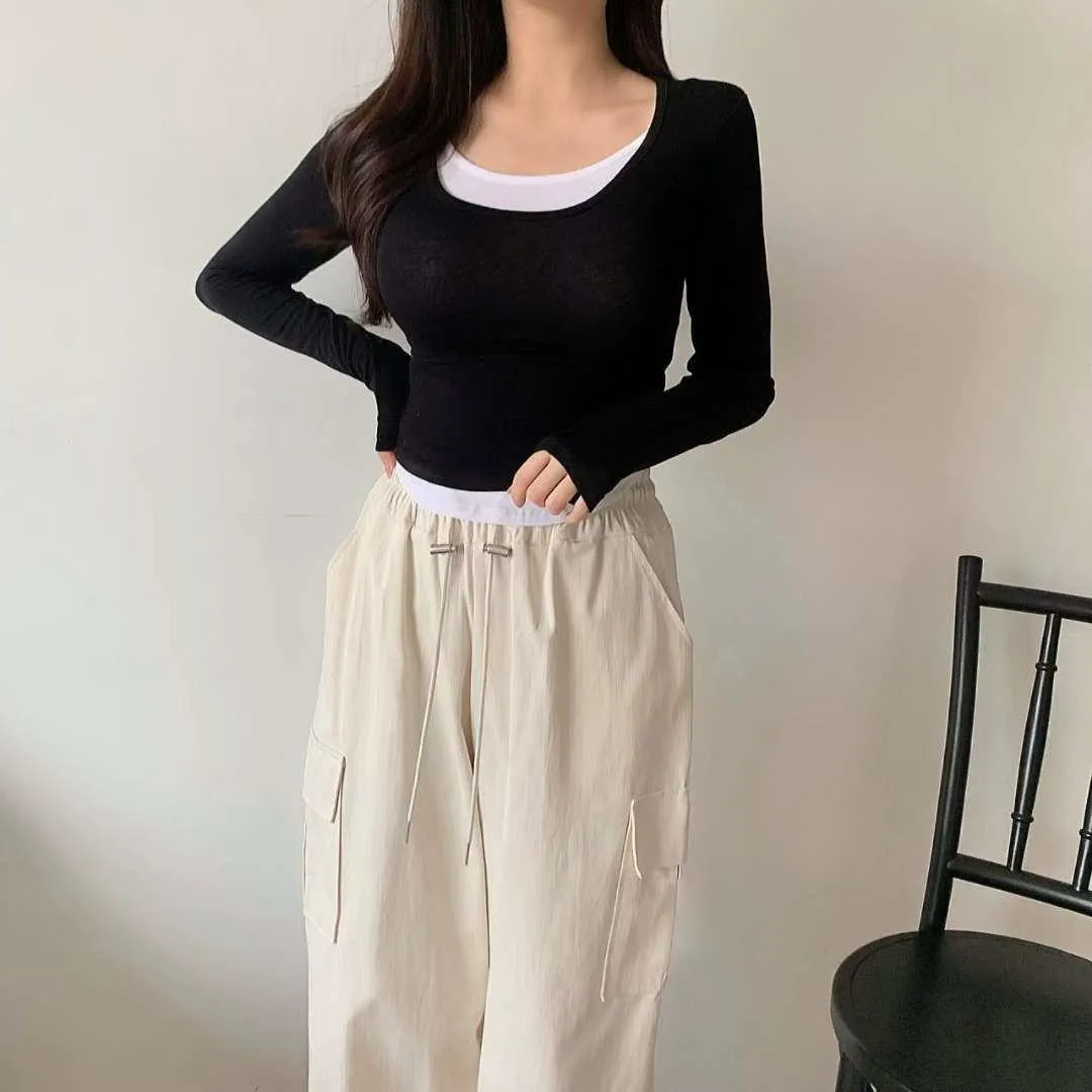 正韓拼接層次假兩件上衣