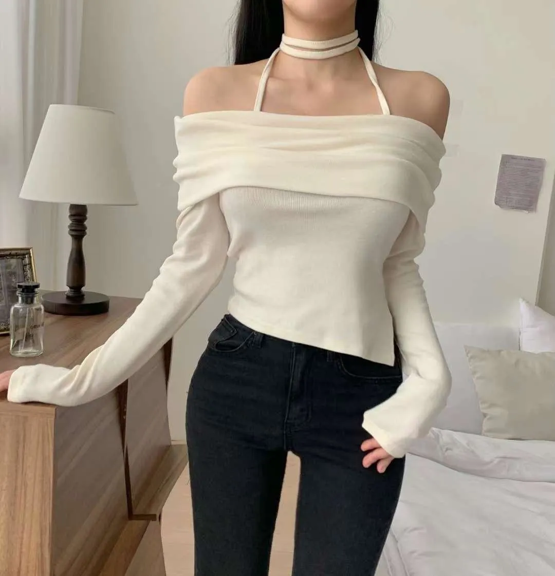 正韓綁帶露肩上衣