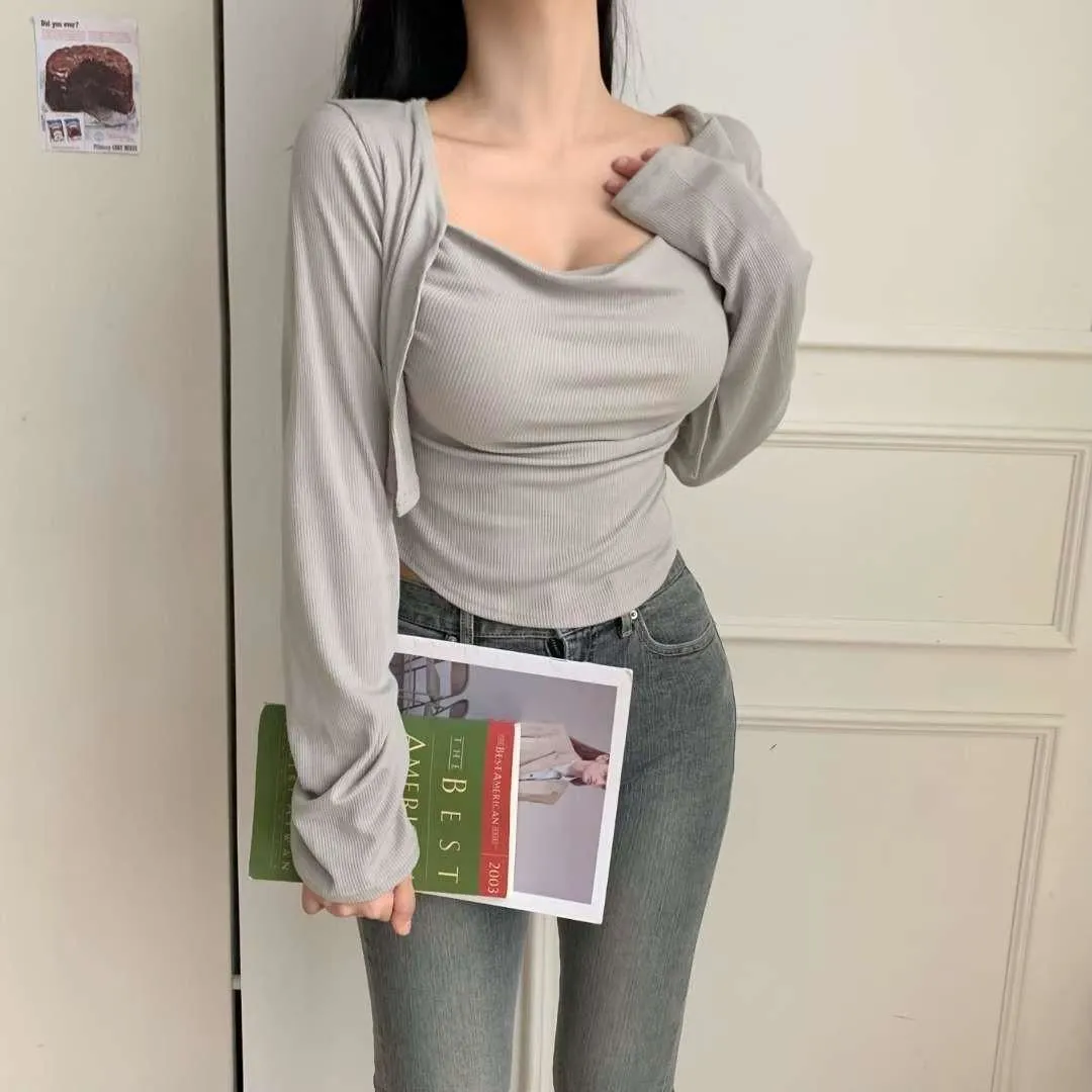 正韓披肩垂墜感套裝上衣