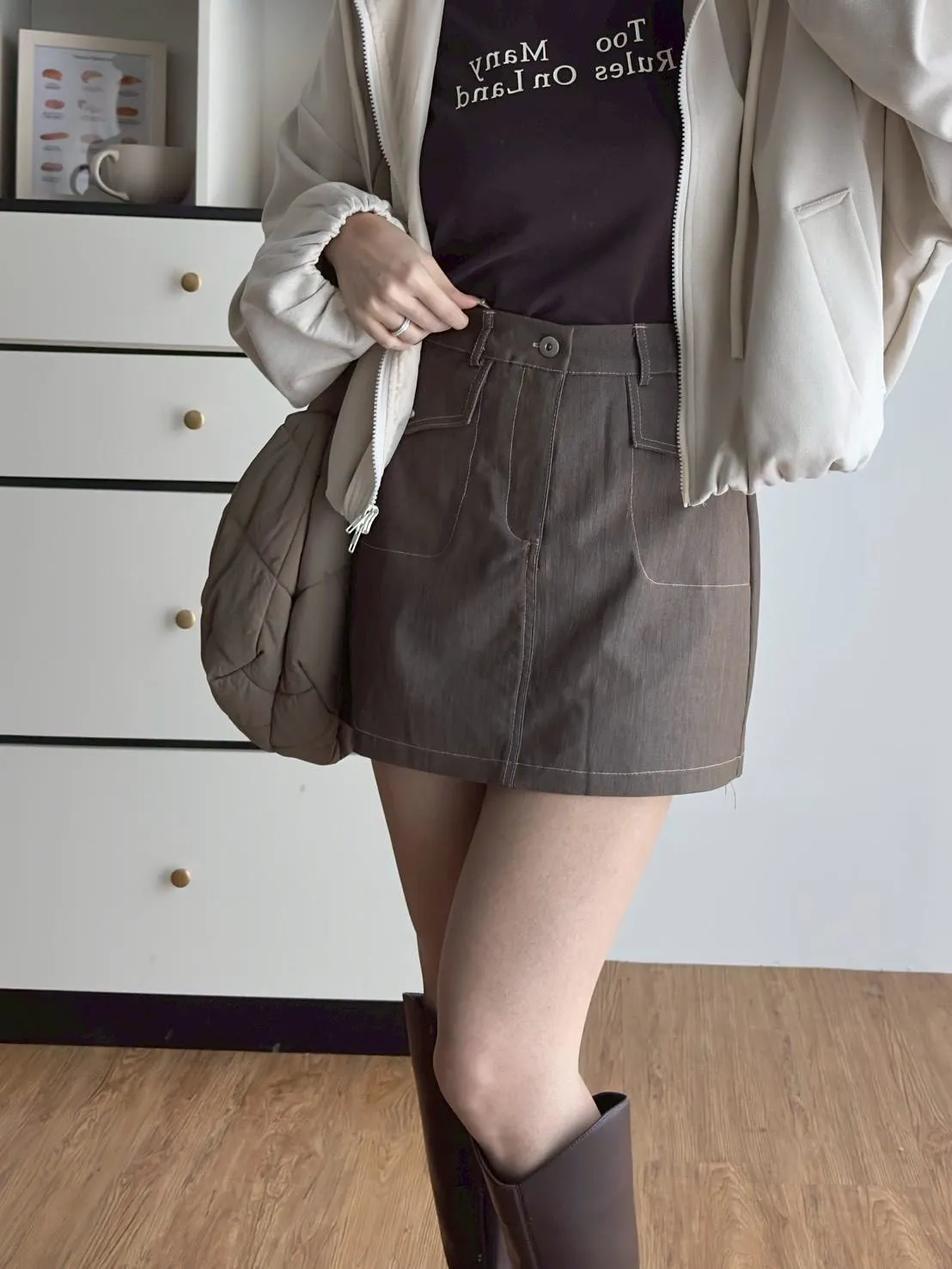 立體口袋毛料短褲裙