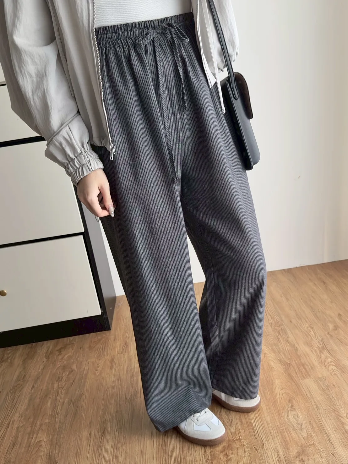 直條綁帶棉麻長褲