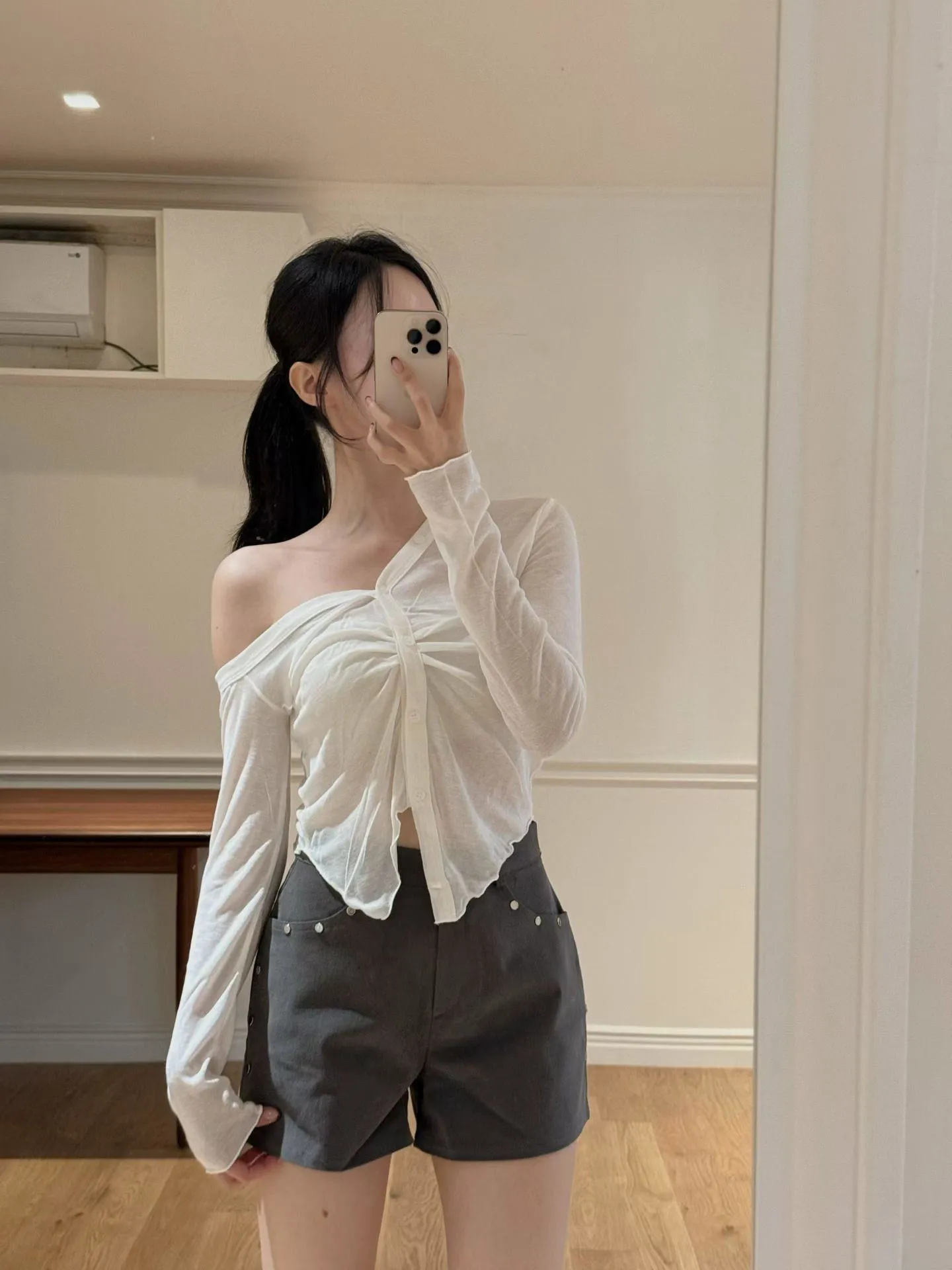 正韓羊毛不對稱披肩開衫