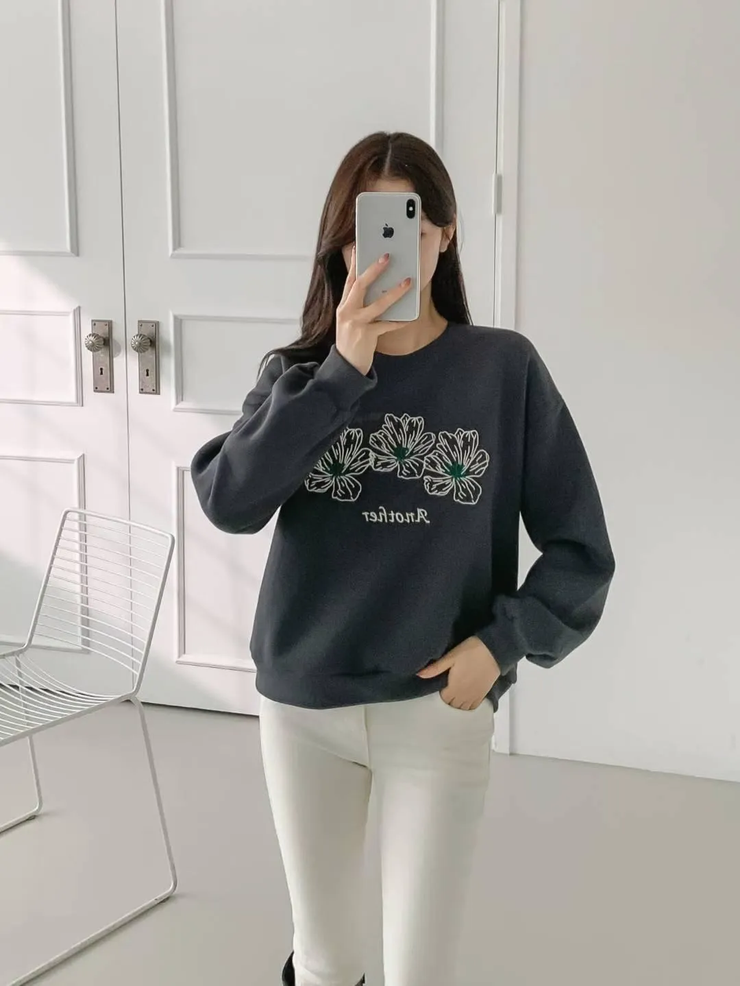 正韓刺繡刷毛大學T