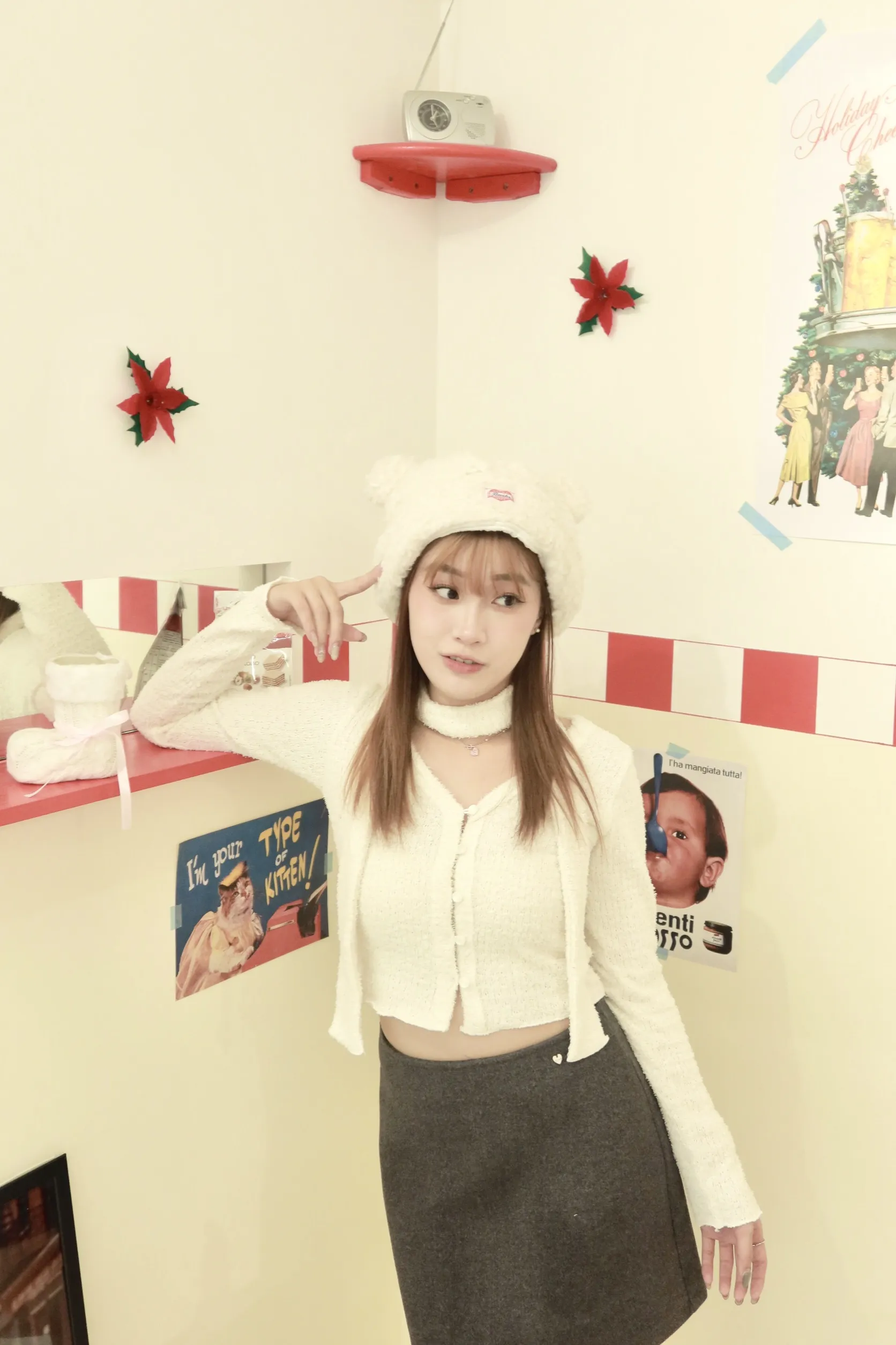 正韓QQ毛圍巾鈕扣套裝