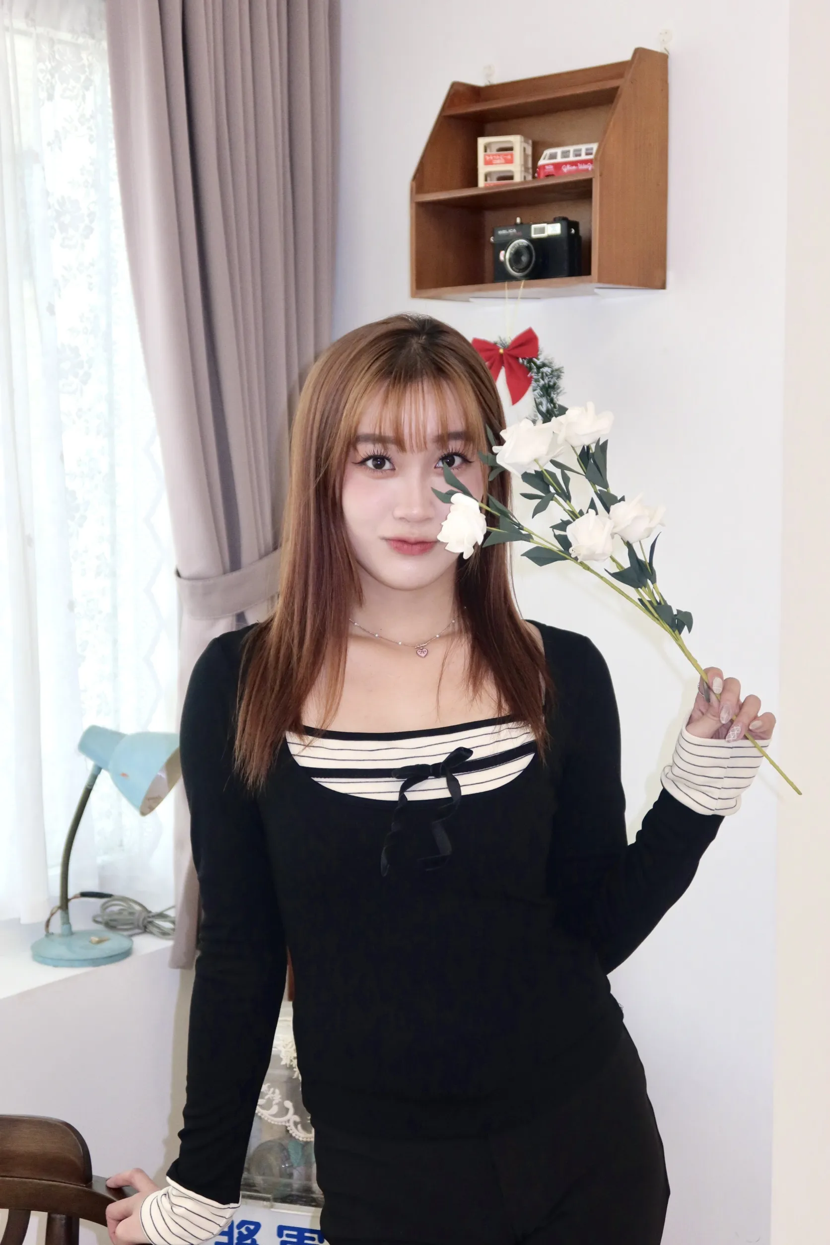 拼接撞色條紋加絨上衣