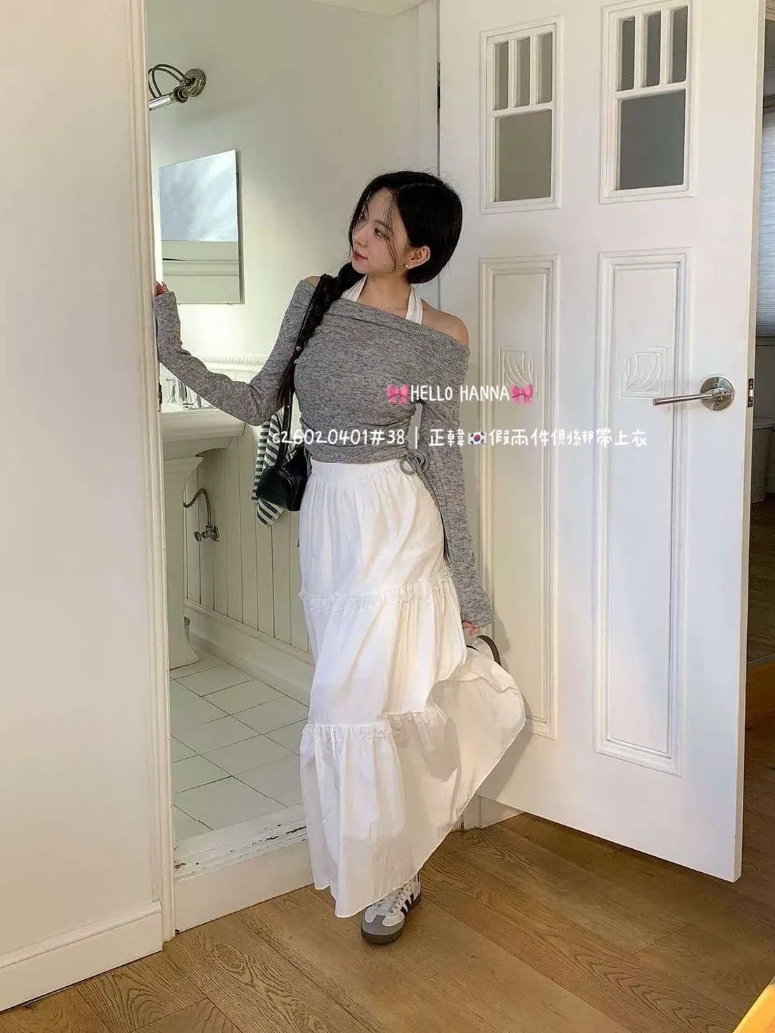 正韓假兩件側綁帶上衣