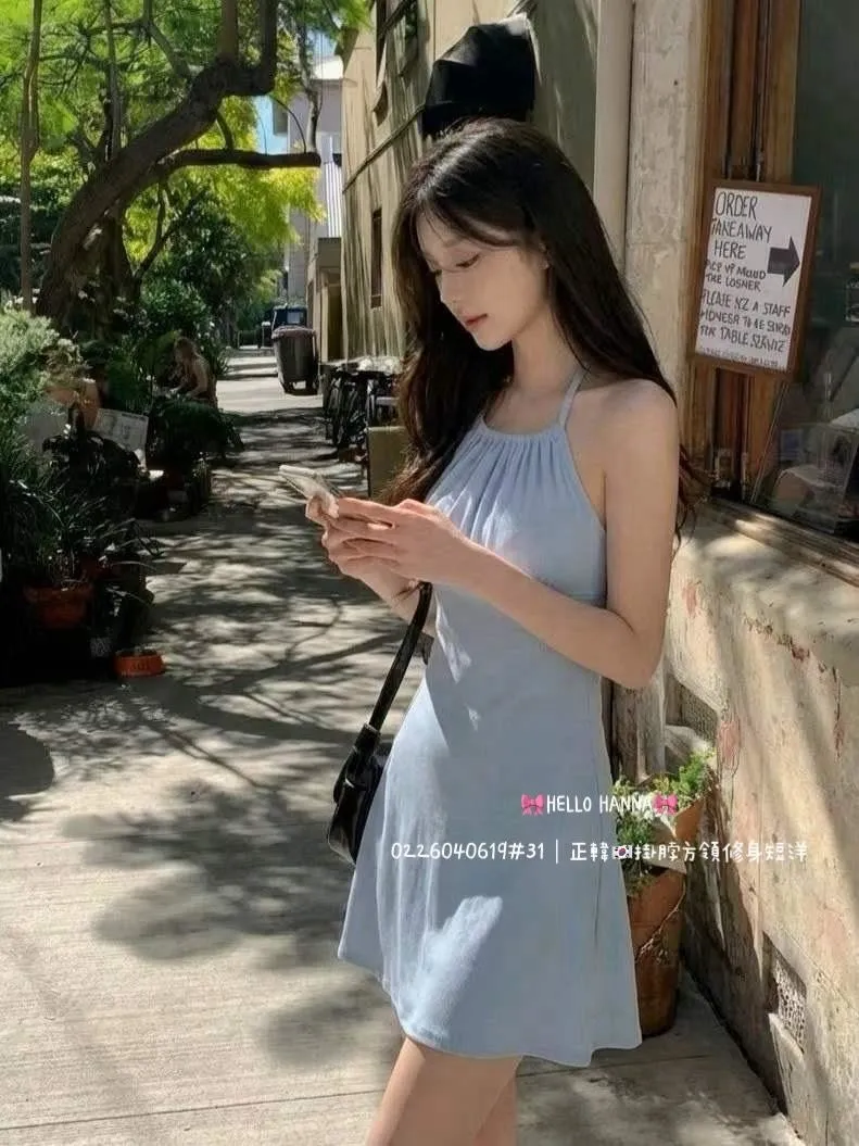 正韓掛脖方領修身短洋