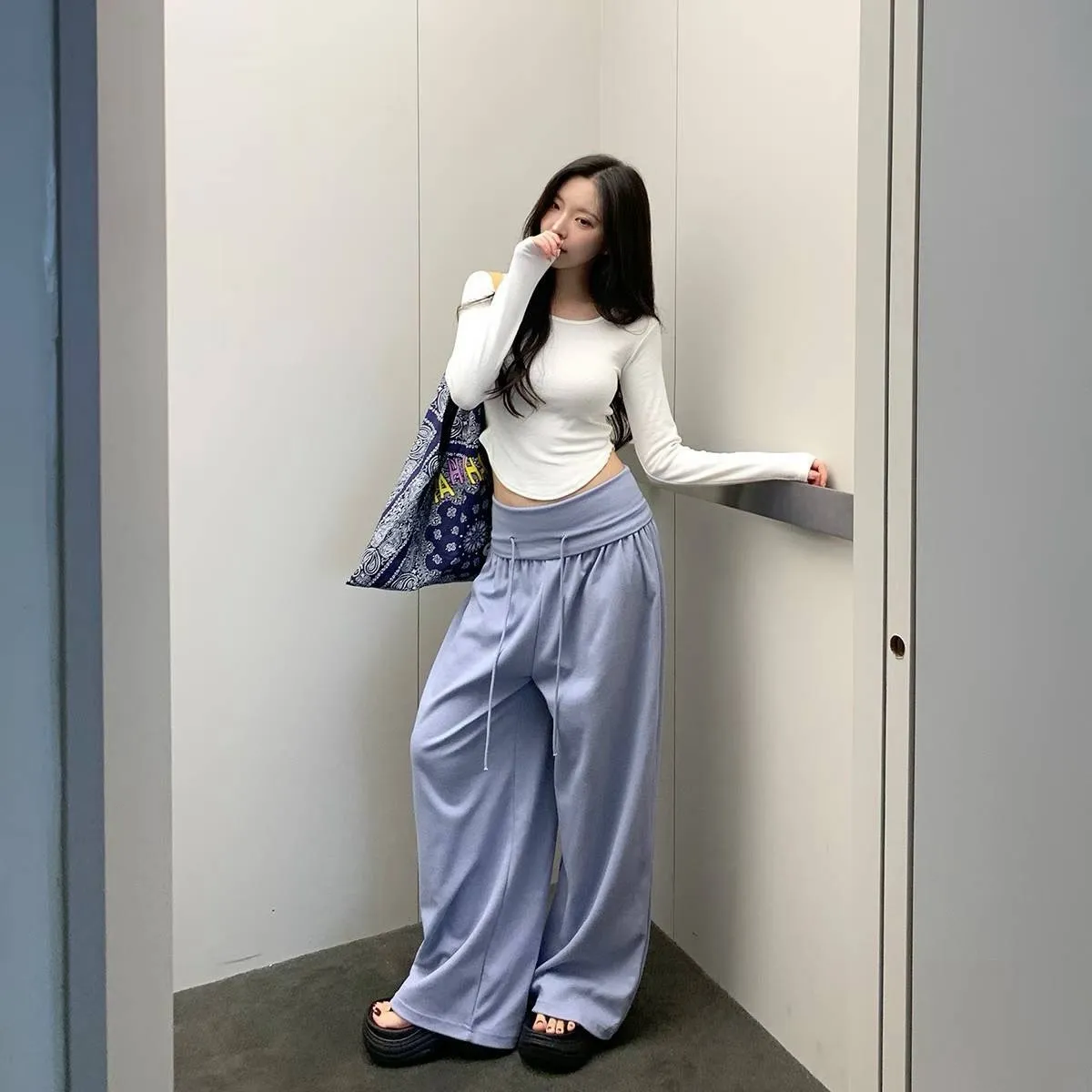 正韓垂墜休閒寬鬆褲