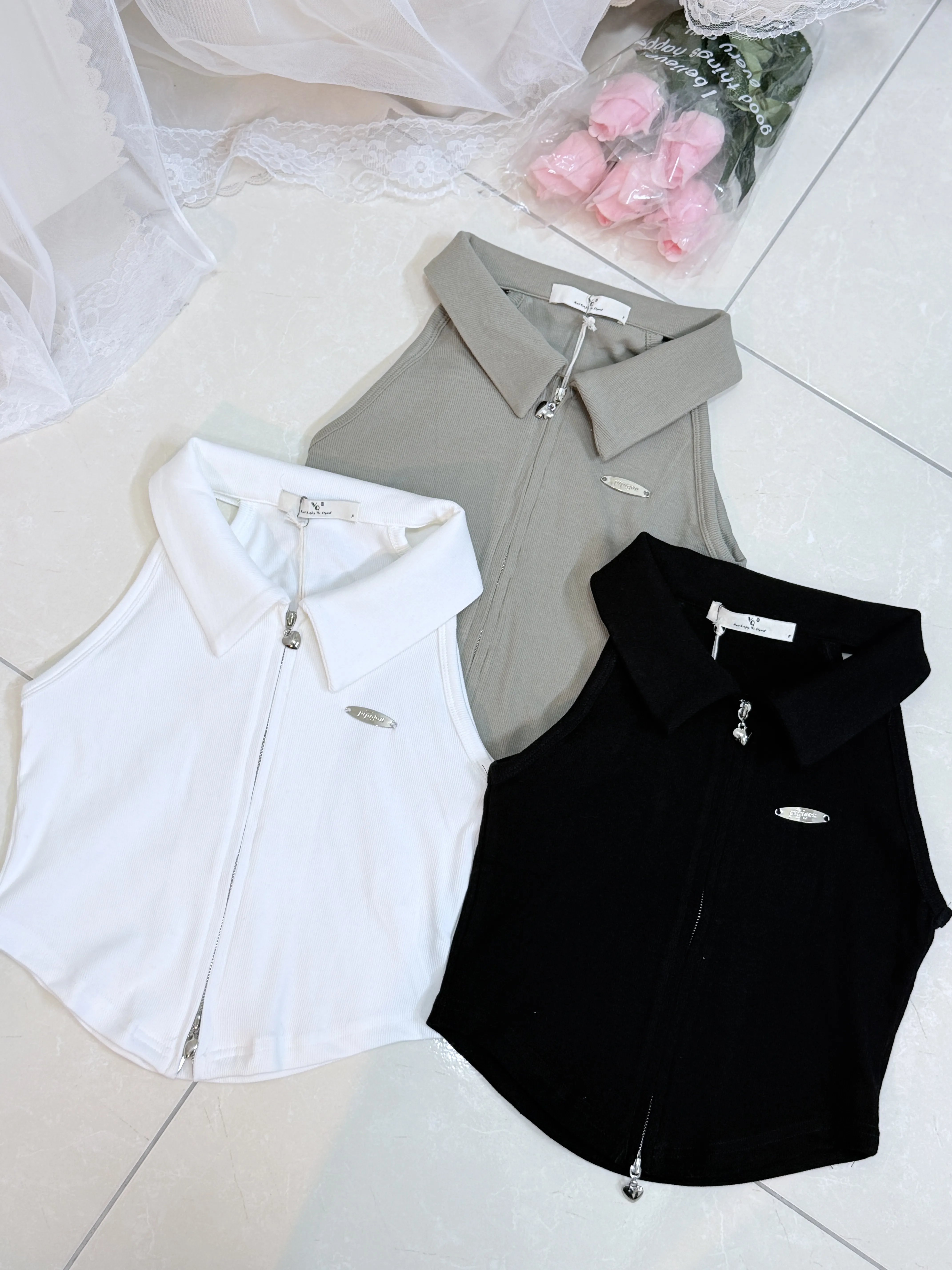 副乳bye-愛心拉鍊削肩超顯瘦背心