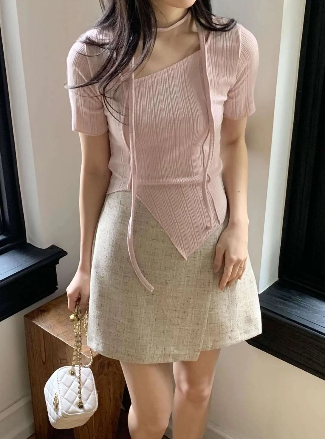 正韓飄帶掛薄針織衫