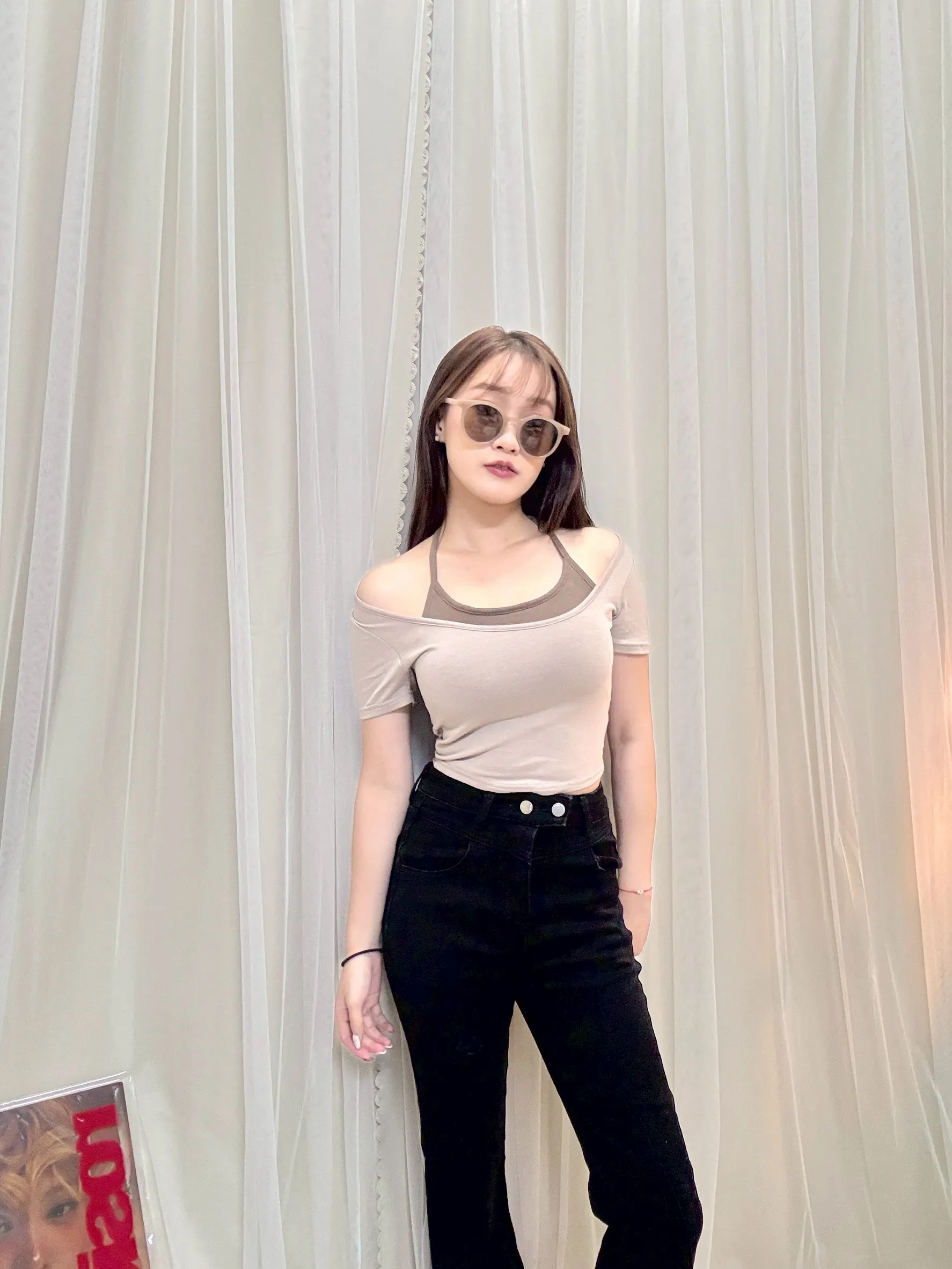 日常必備-假兩件繞脖帶杯上衣