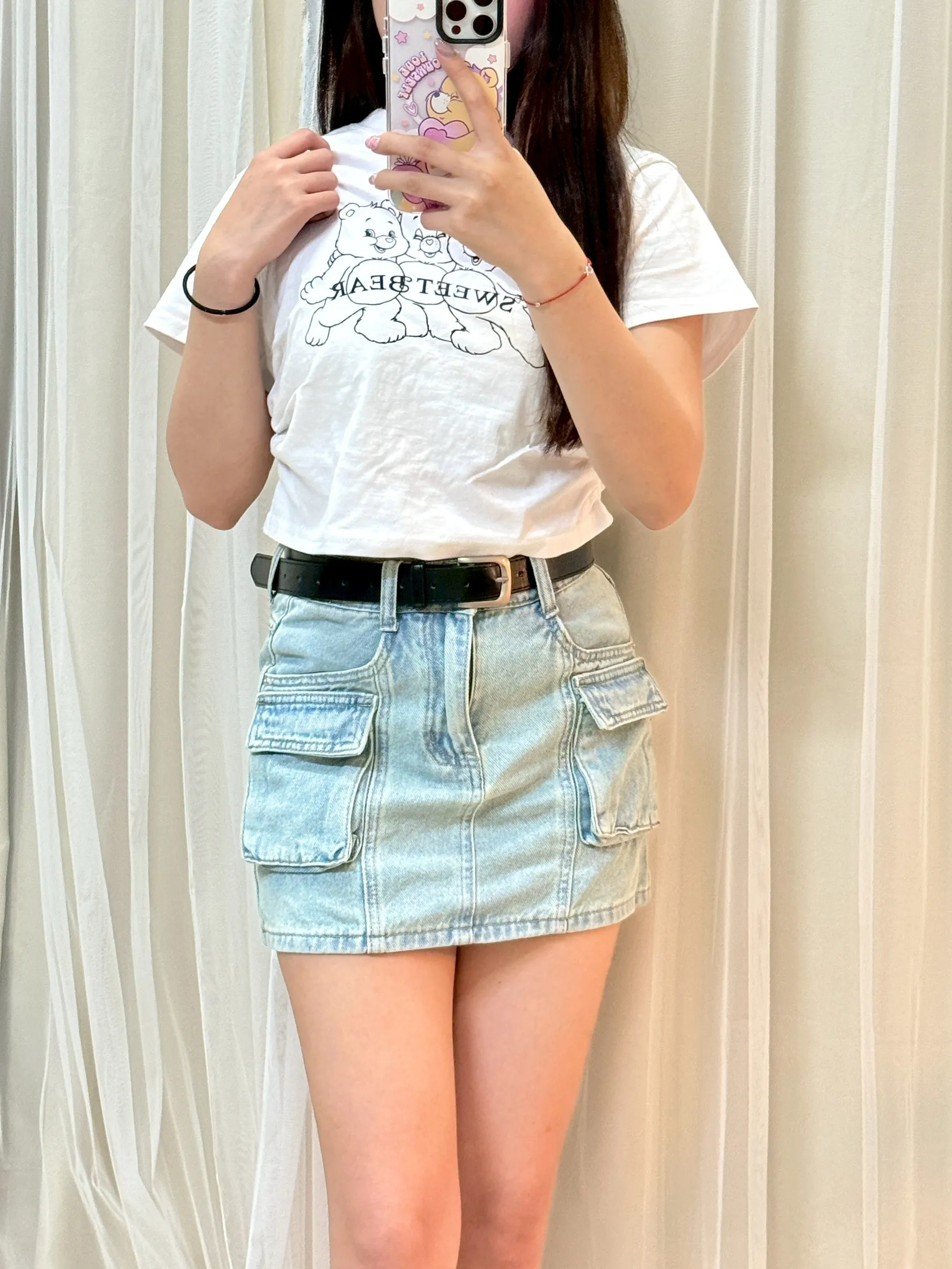 美式復古－美式復古工裝口袋半身裙＋腰帶