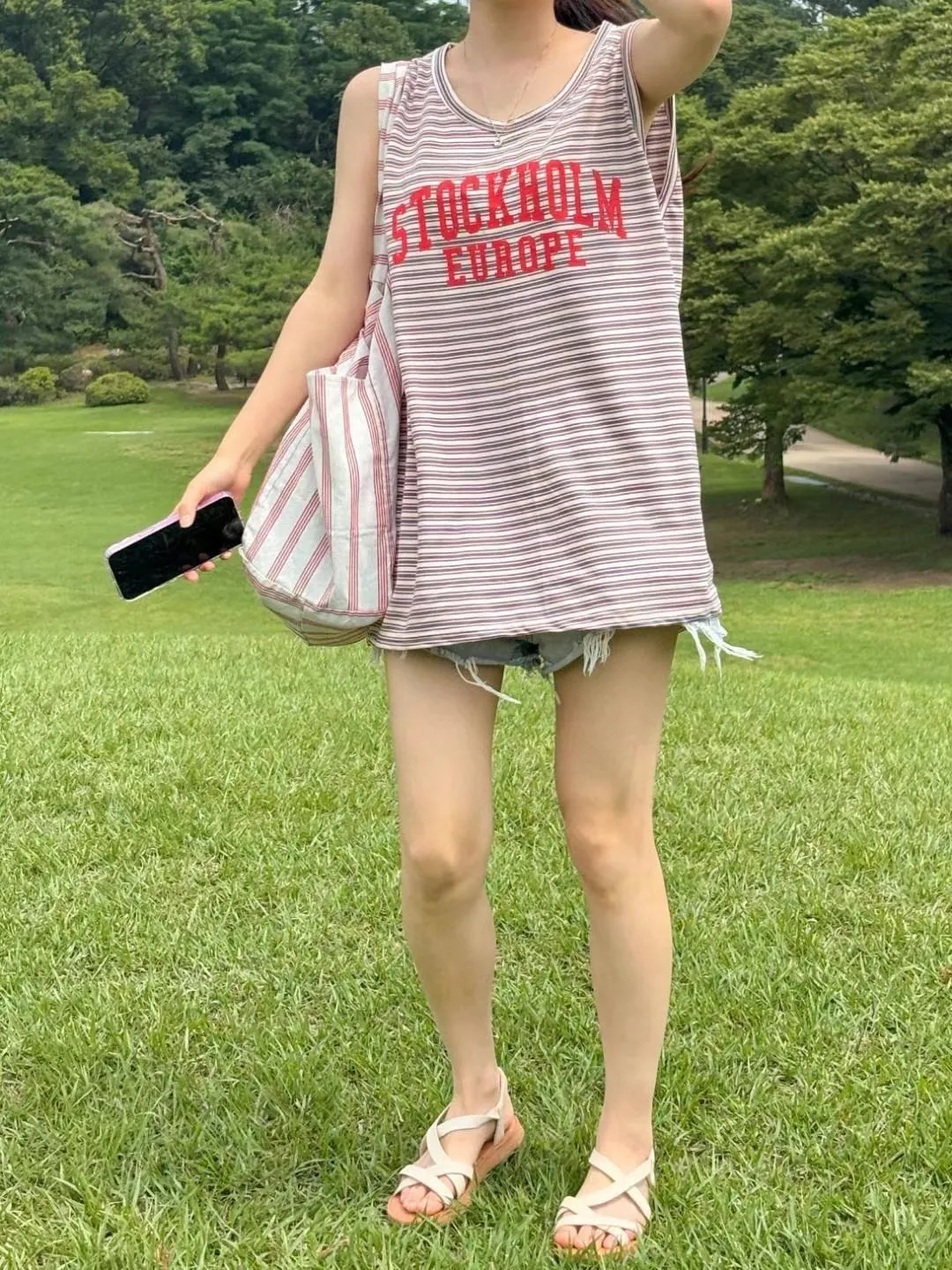 正韓美式配色字母條紋背心