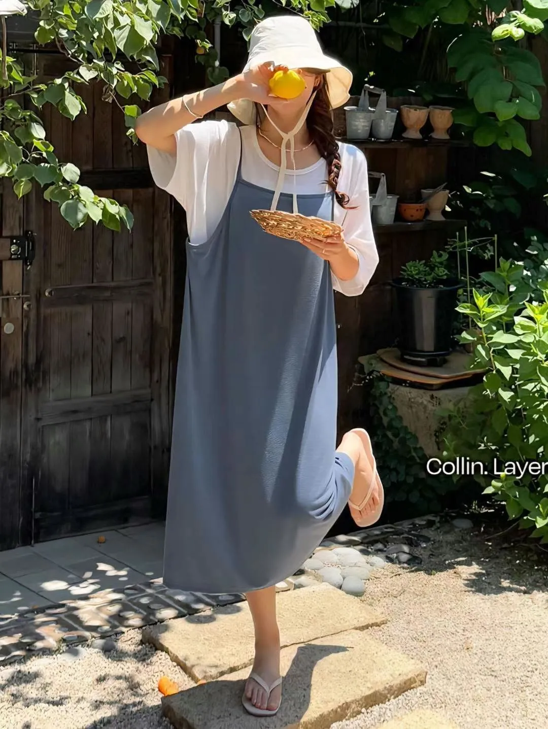 正韓慵懶自在的兩件式細肩長洋