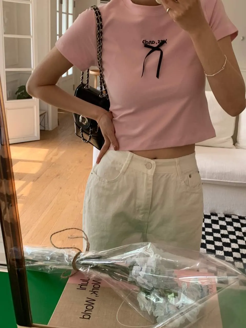 ️正韓 親膚蝴蝶結彈力上衣