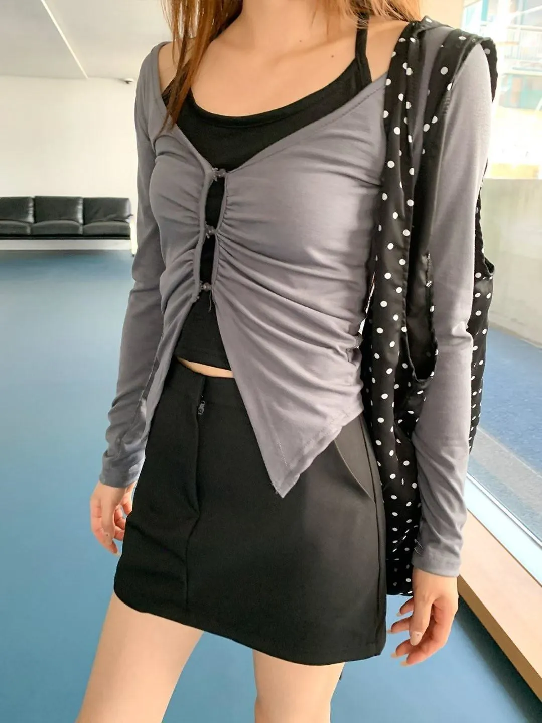 正韓假兩件Y2K掛脖褶皺上衣