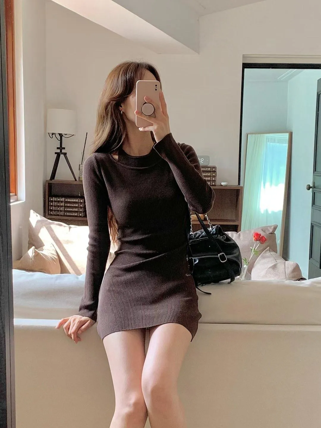 正韓直紋針織包臀裙