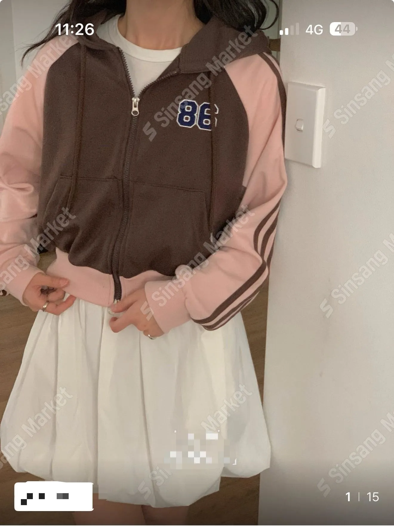 正韓雙色拼線連帽拉鍊外套