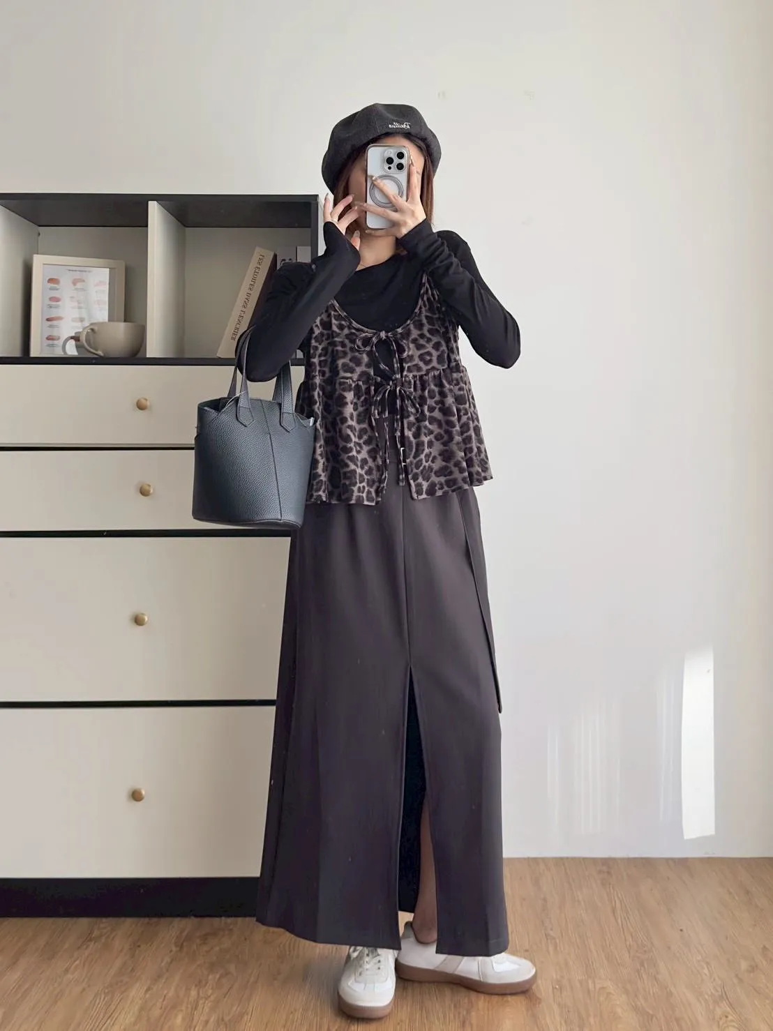 前綁帶豹紋細肩背心