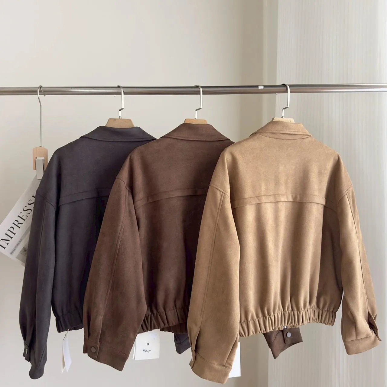 翻領麂皮拉鏈外套