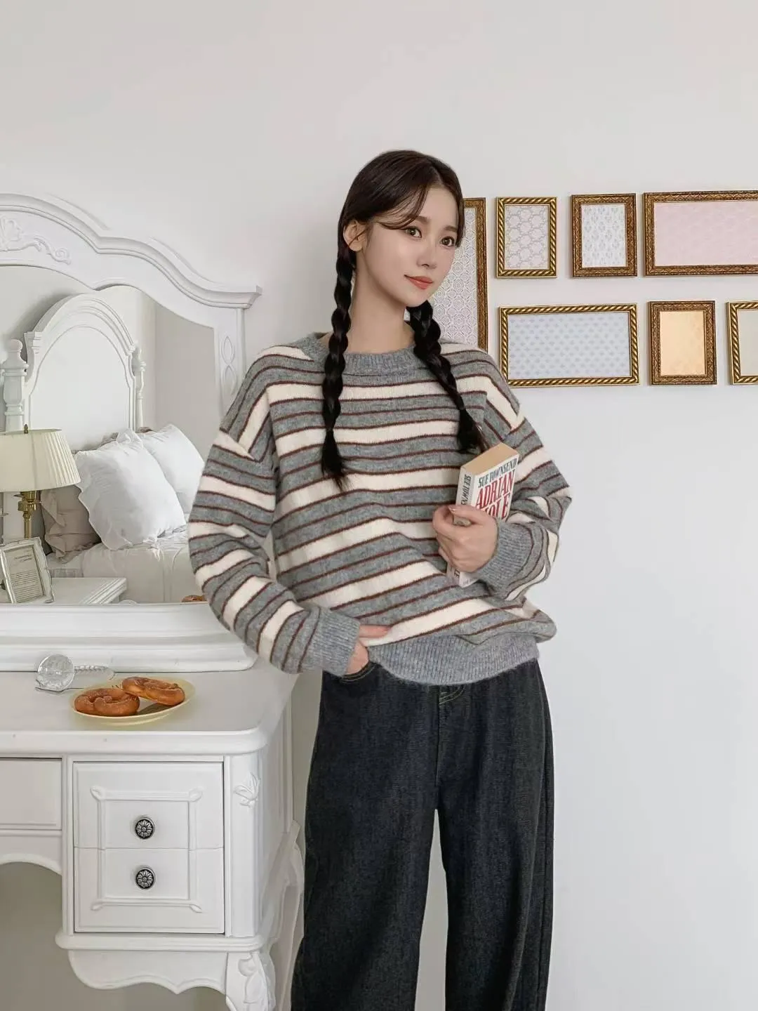 正韓條紋針織毛衣