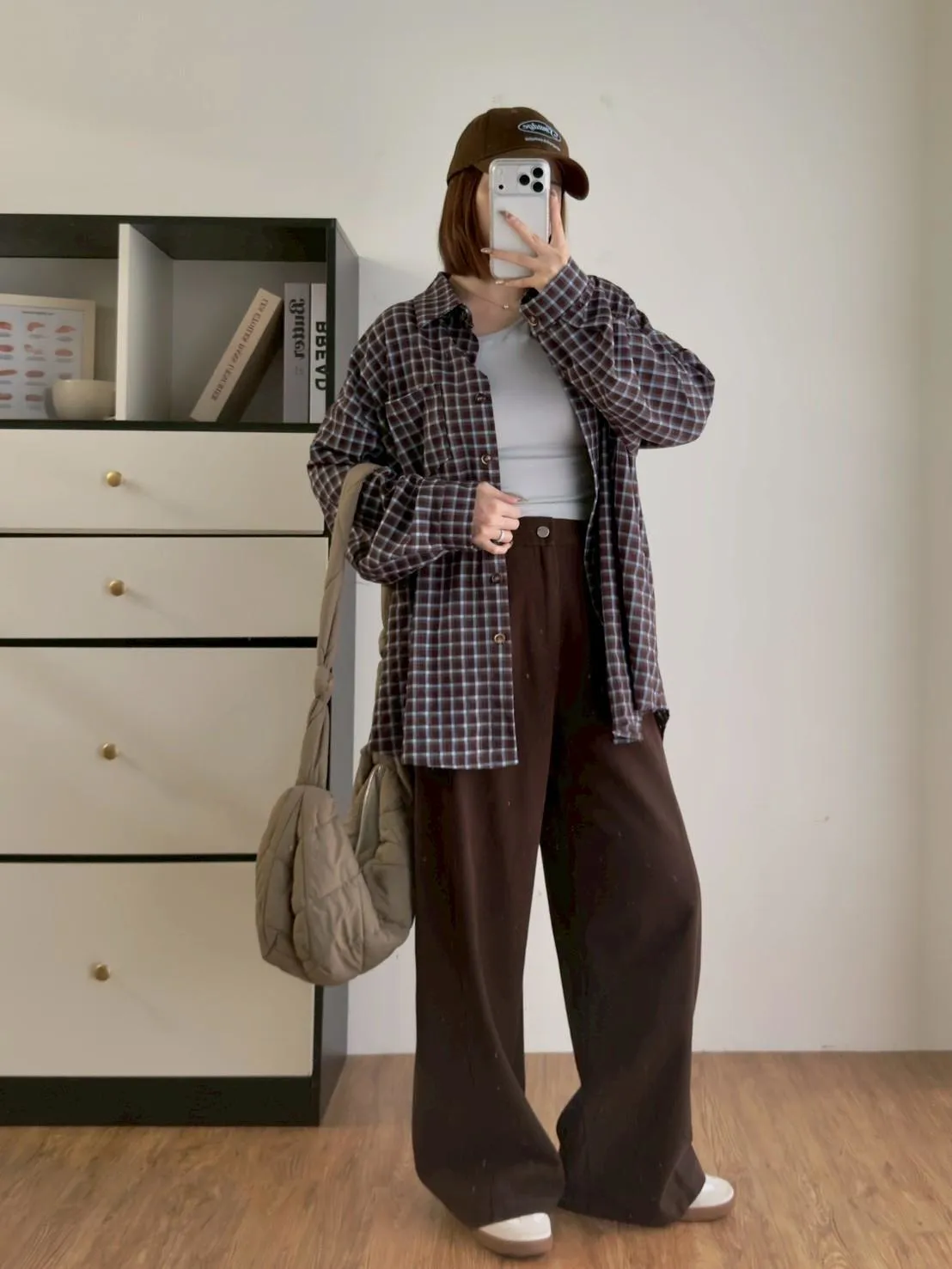 後抽繩雙色格子襯衫