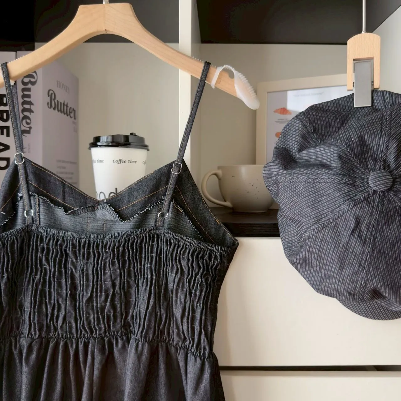 細肩排釦丹寧長洋