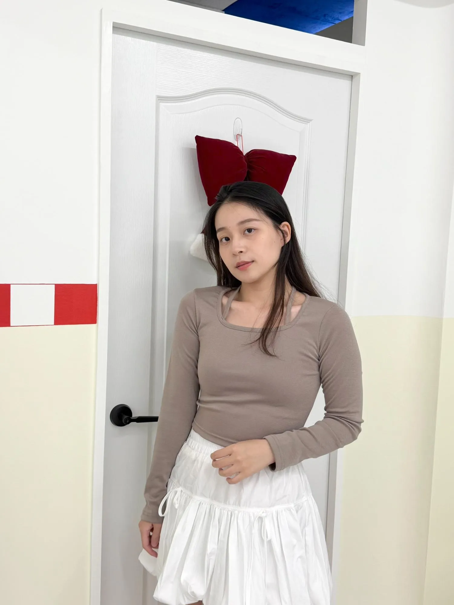 正韓方領帶綁帶T恤