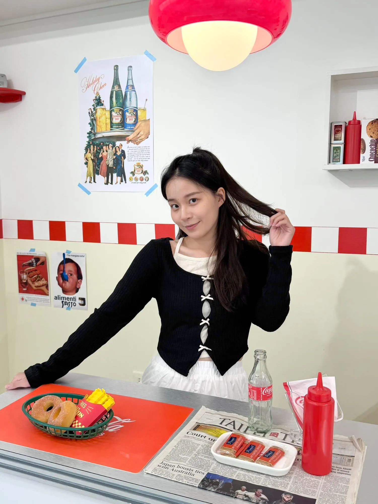 正韓螺紋緞帶長袖假兩件開衫