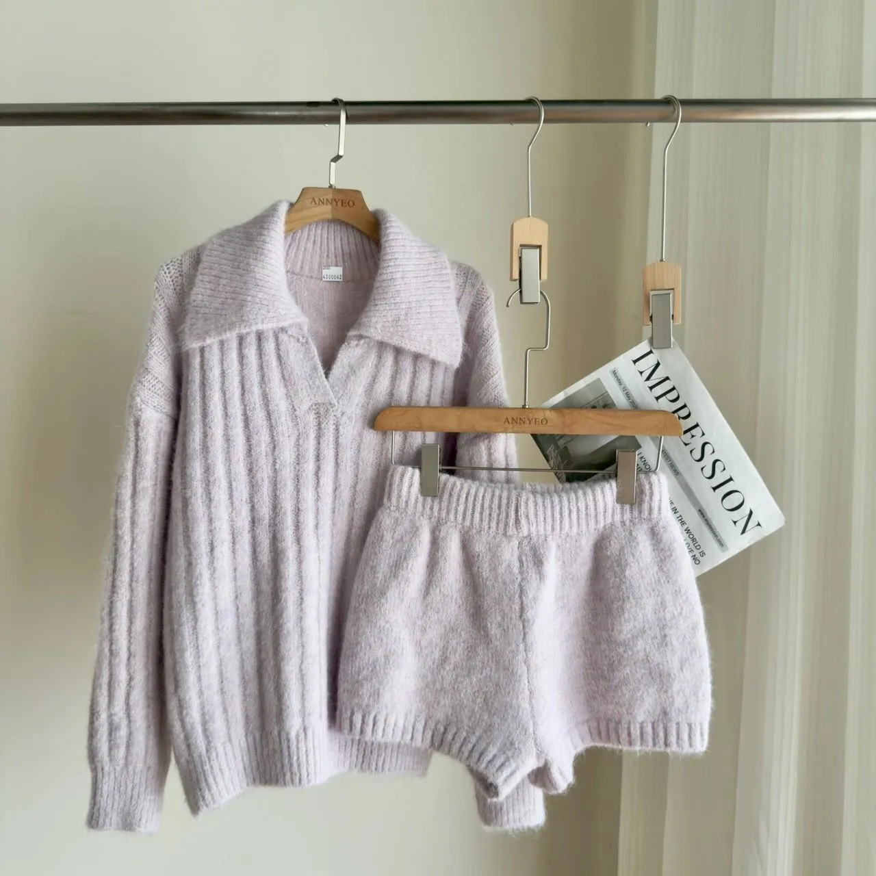 POLO領坑條毛衣➕短褲套裝