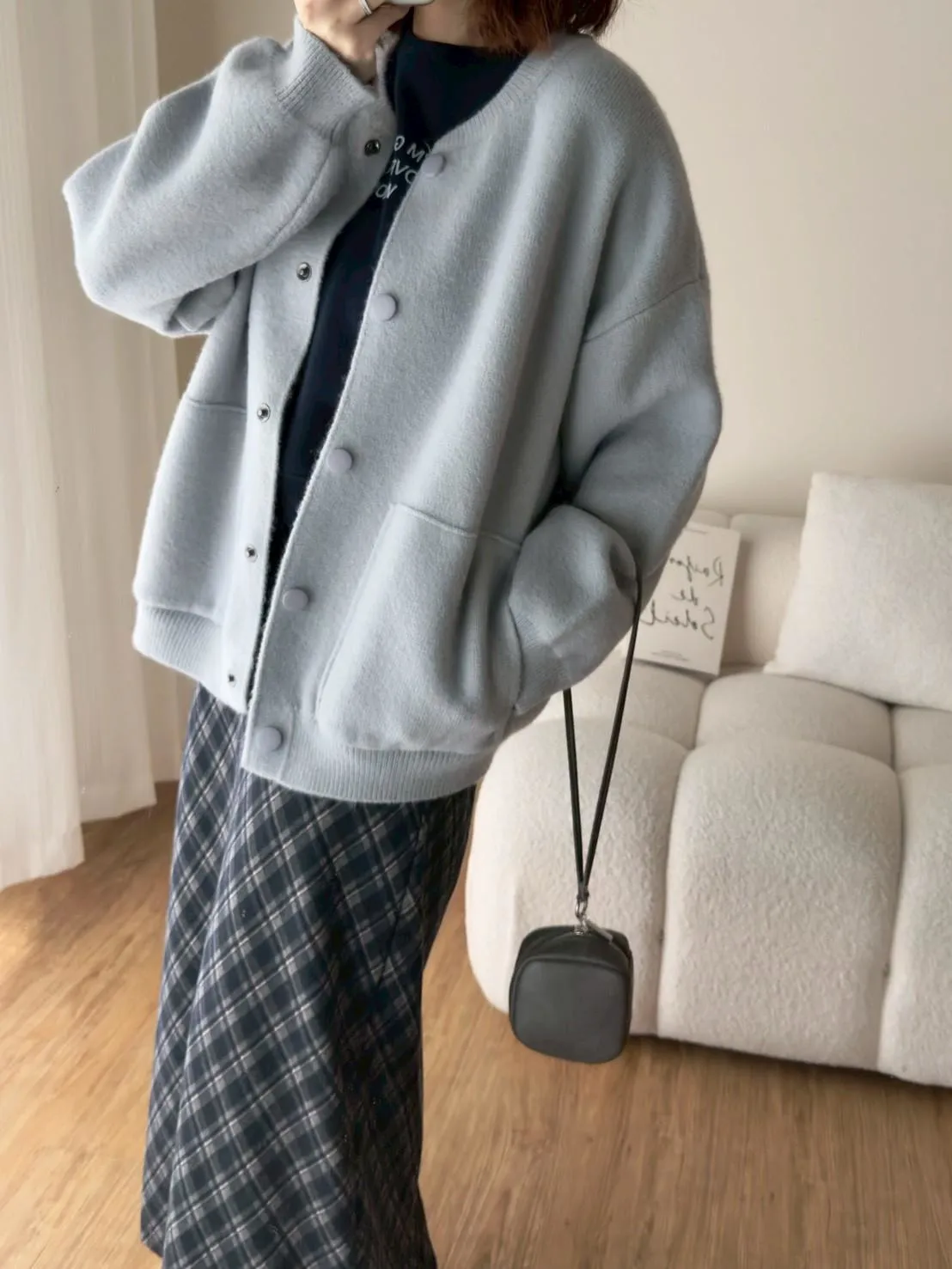 韓 毛衣料棒球外套