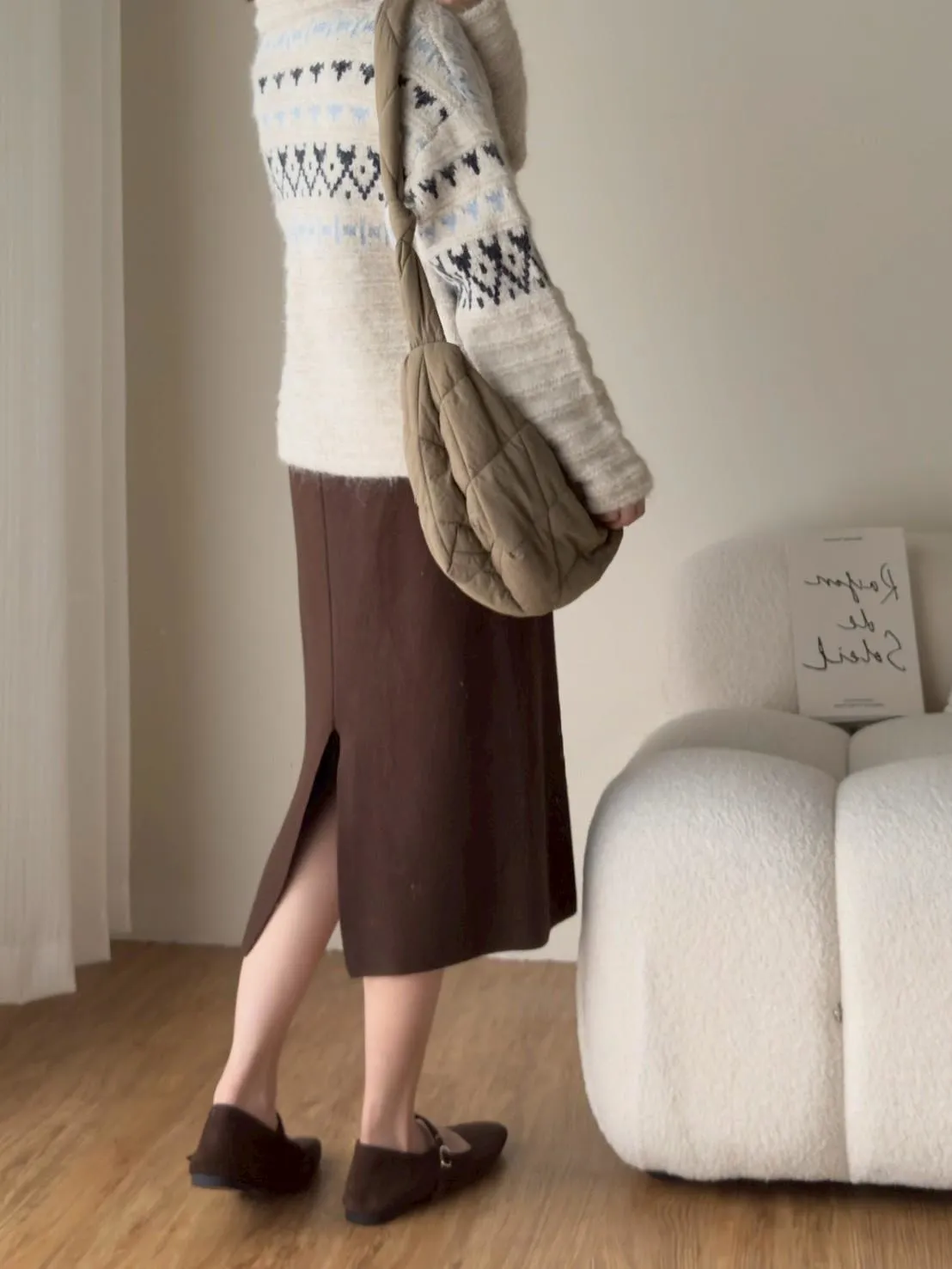 苞芯紗針織後開衩百搭長裙