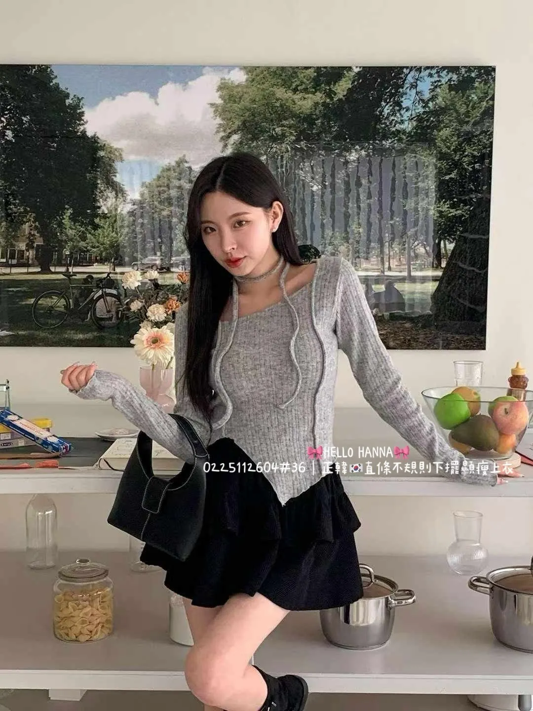 正韓直條不規則下擺顯瘦上衣