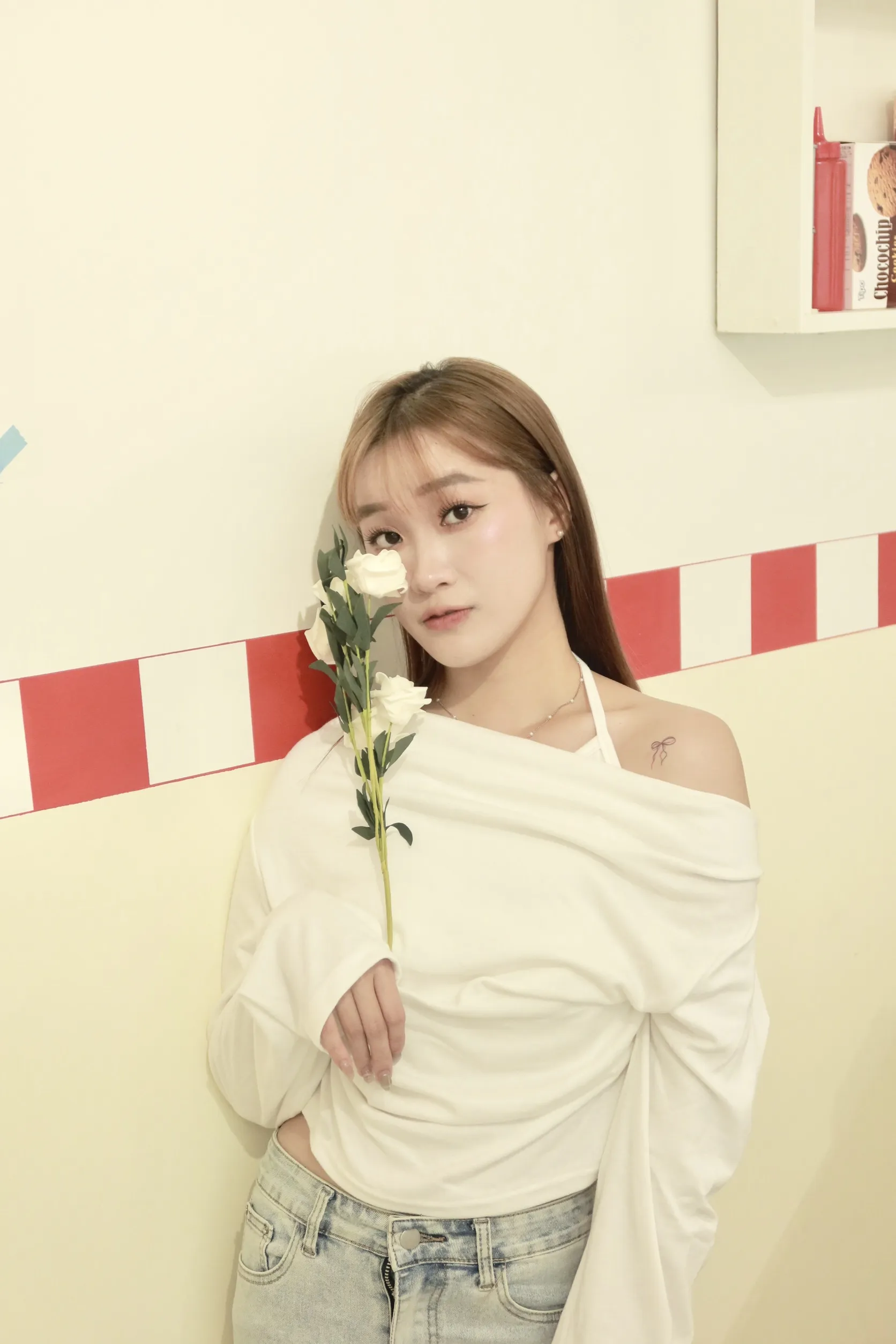 正韓無袖掛脖褶皺T恤