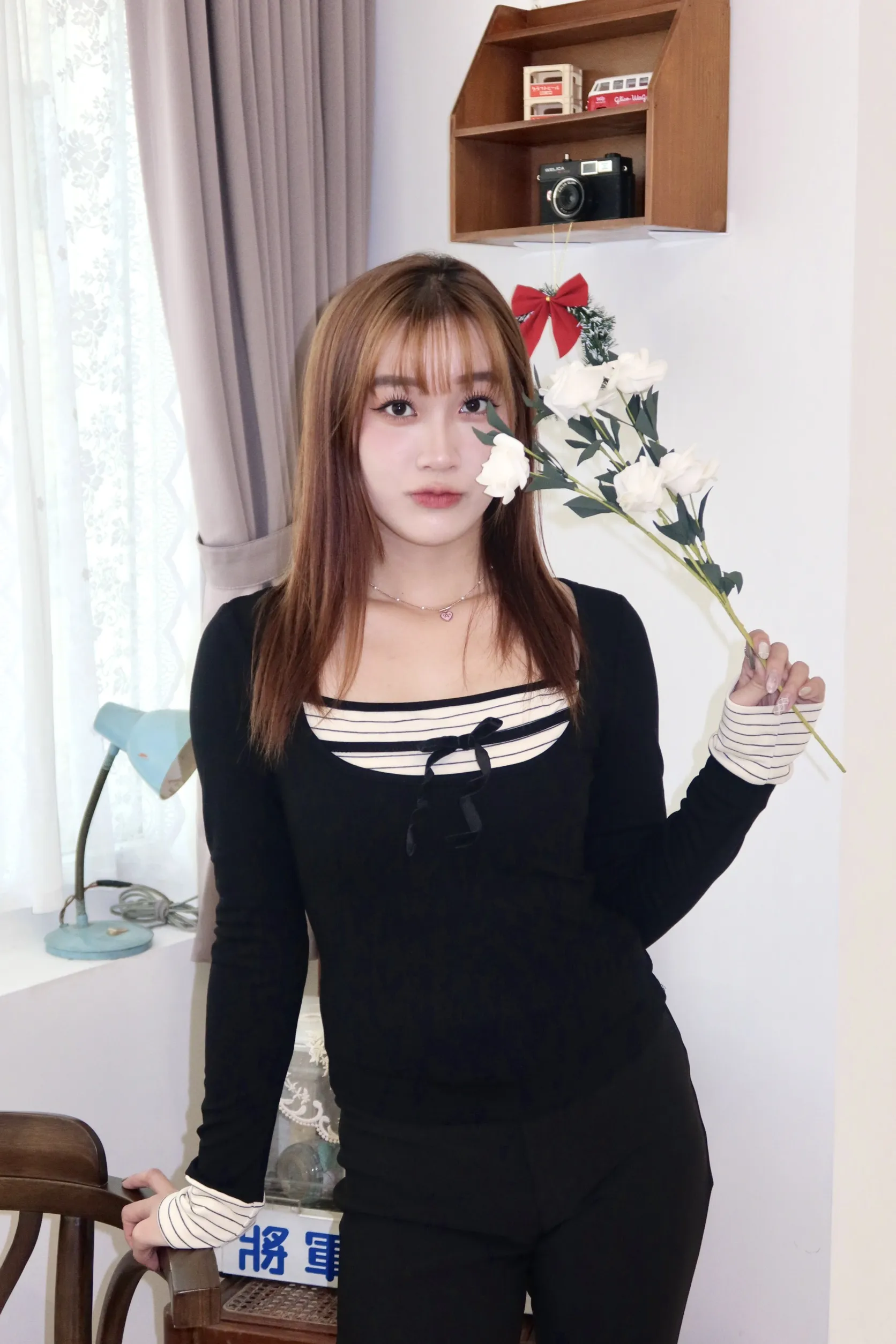 拼接撞色條紋加絨上衣