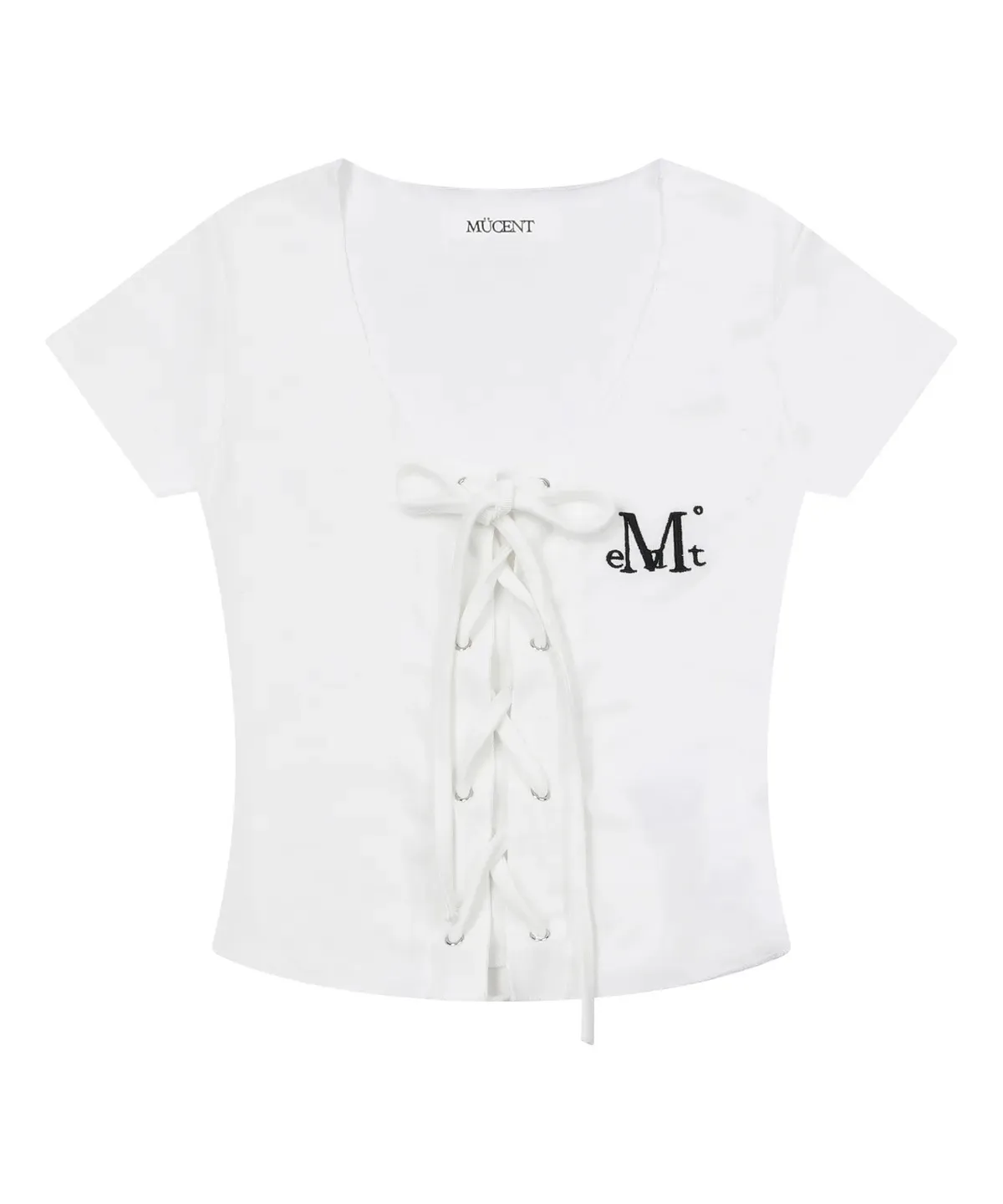  【預購】 MUCENT SARON EYELET LACE-UP SLIM FIT HALF T 前交叉 綁帶上衣