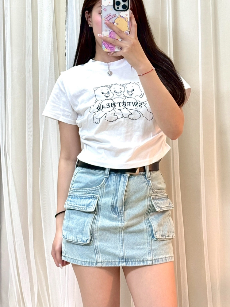 美式復古－美式復古工裝口袋半身裙＋腰帶